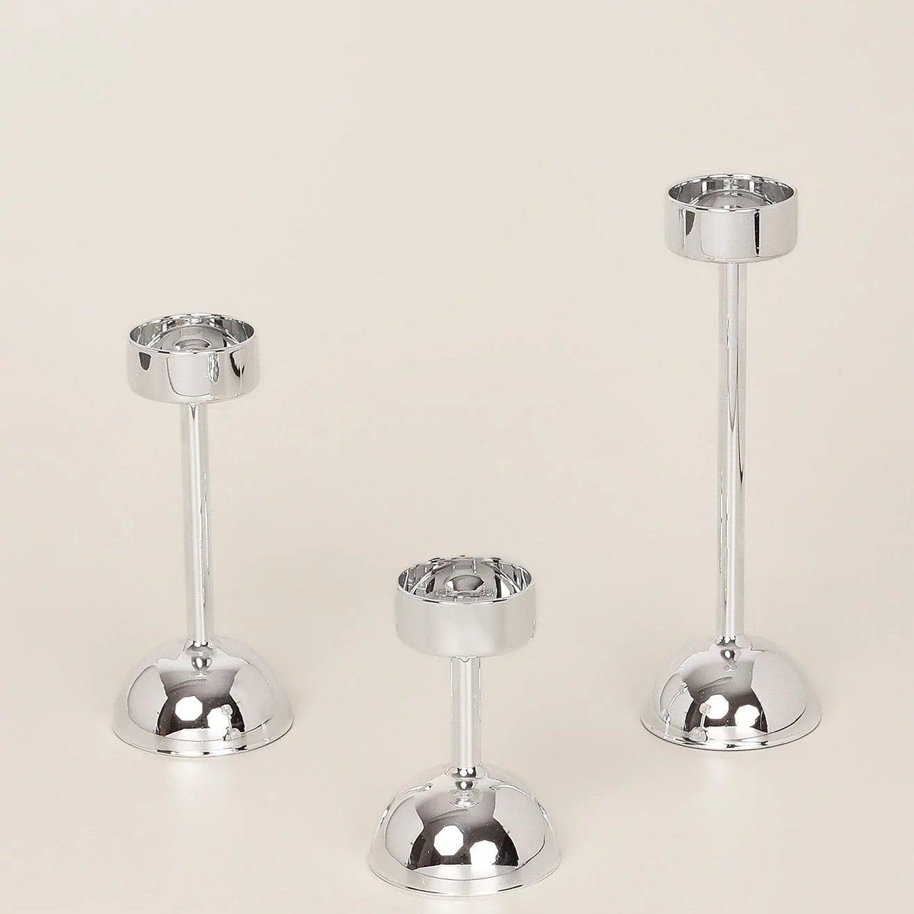 G Decor Set Of 3 Arian Chrome Silver Glass Classic Tealight Vanity Church Candle Holders - G Decor
