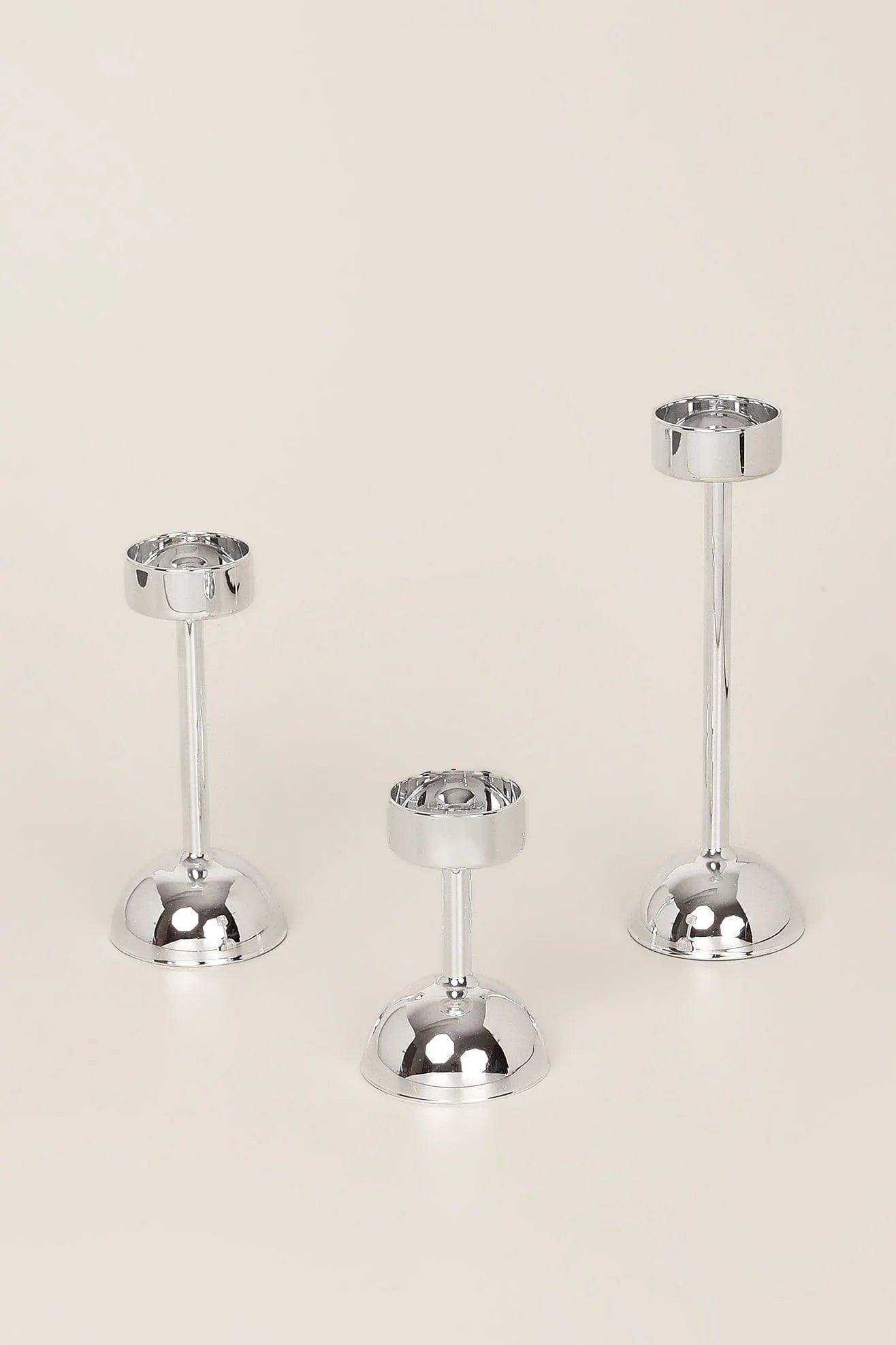 G Decor Set Of 3 Arian Chrome Silver Glass Classic Tealight Vanity Church Candle Holders - G Decor