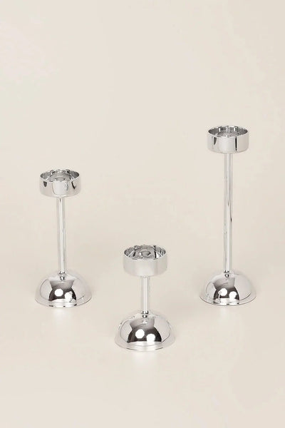 Silver Clear Glass Candle Holders for Tealights & Pillars — Set of 3