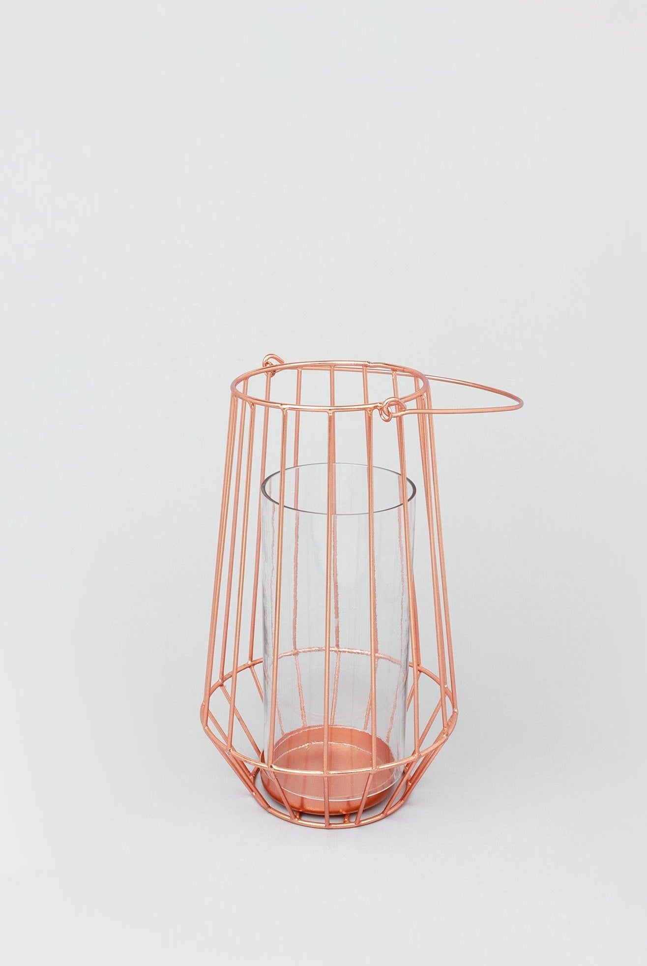 Geometric Copper Glass Tealight Candle Holder - G Decor