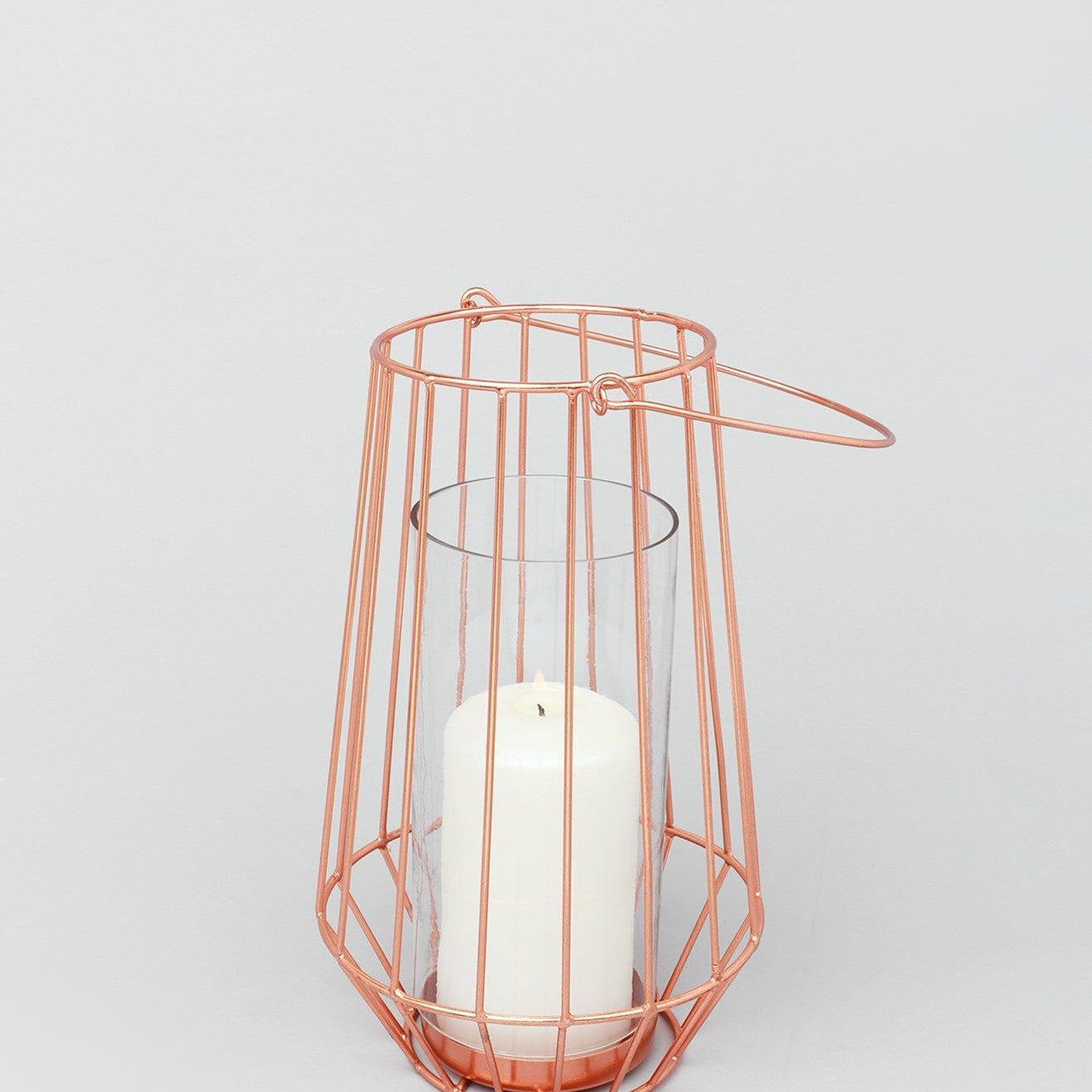 Geometric Copper Glass Tealight Candle Holder - G Decor