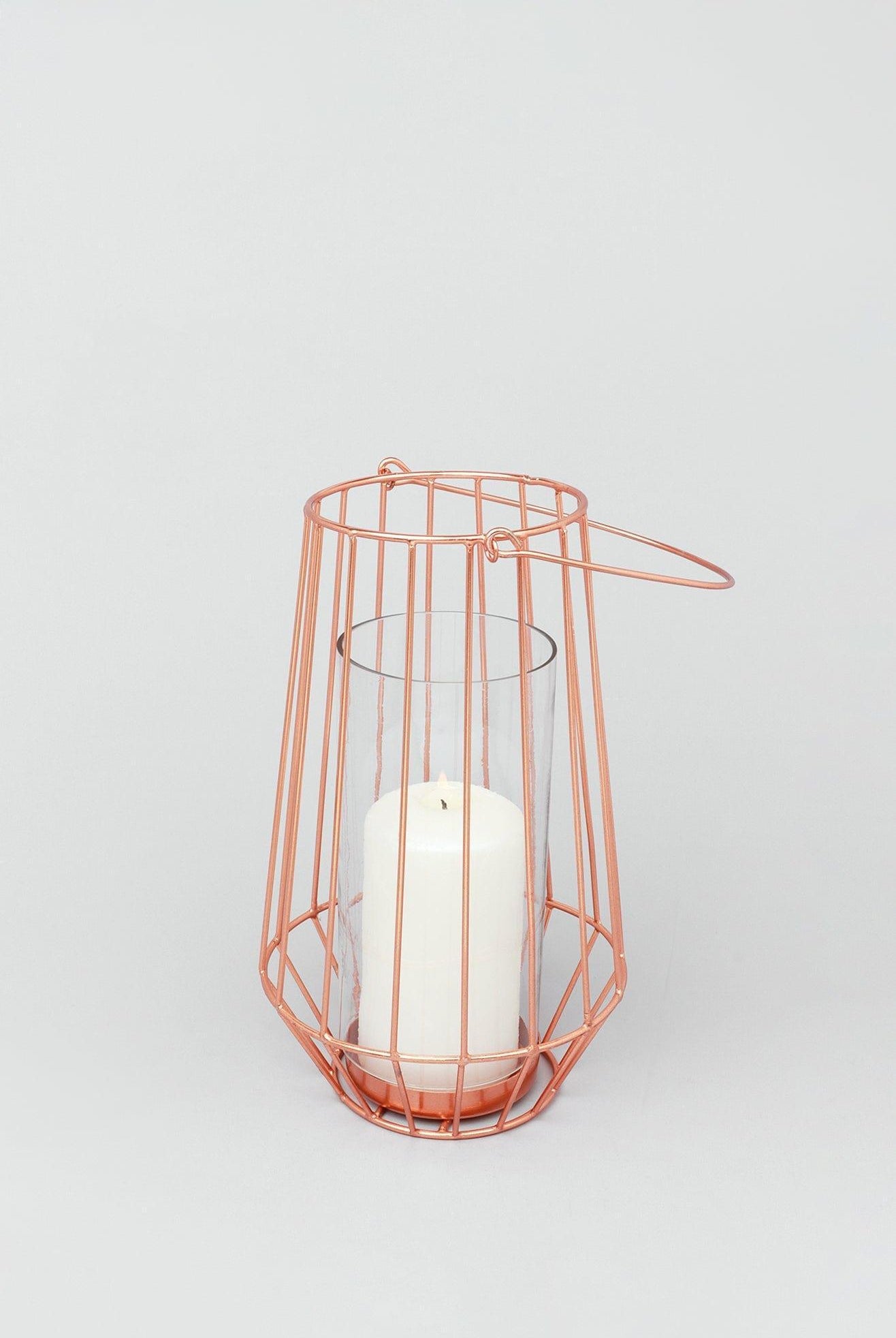 Geometric Copper Glass Tealight Candle Holder - G Decor