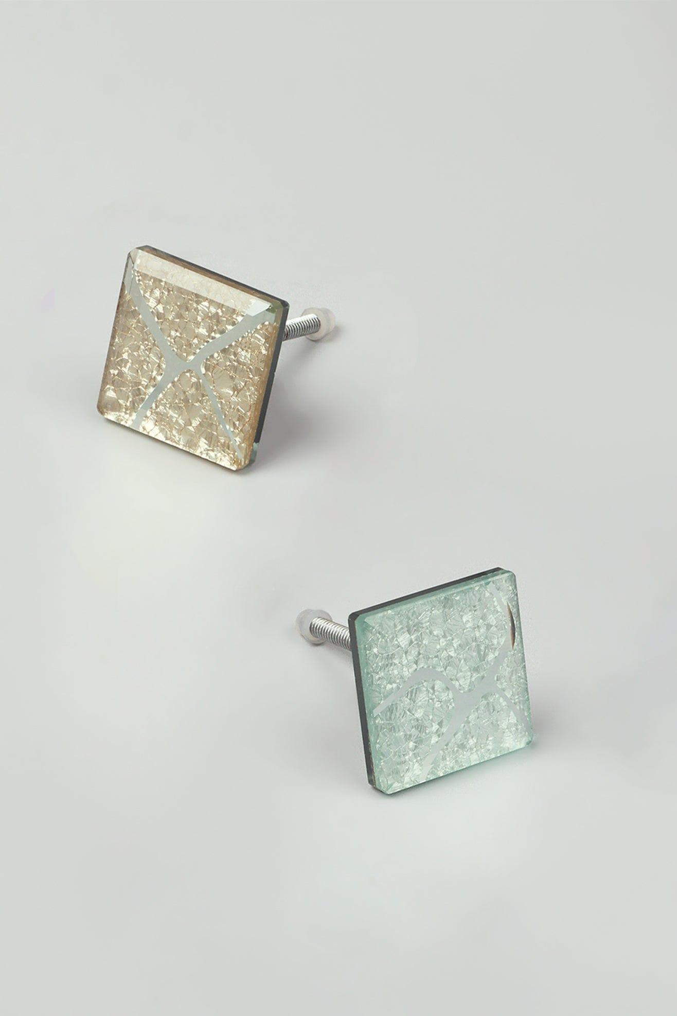 Gleem Luminous Crystal Square Glass Knobs Elegant Patterned Pull Handles - G Decor