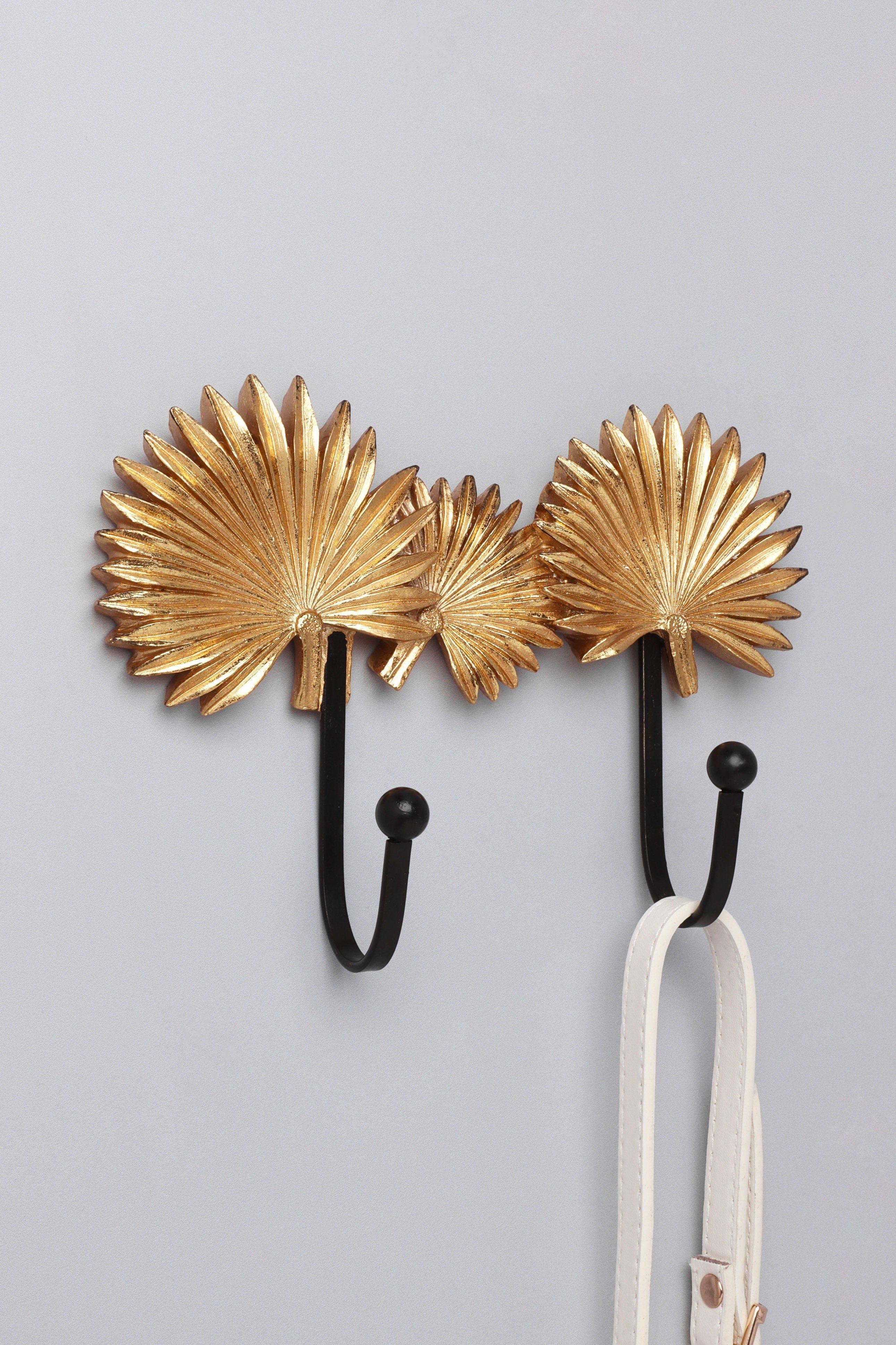 Gold Dust Double Palm Leaves Resin Wall Connected Coat Hooks – G Decor
