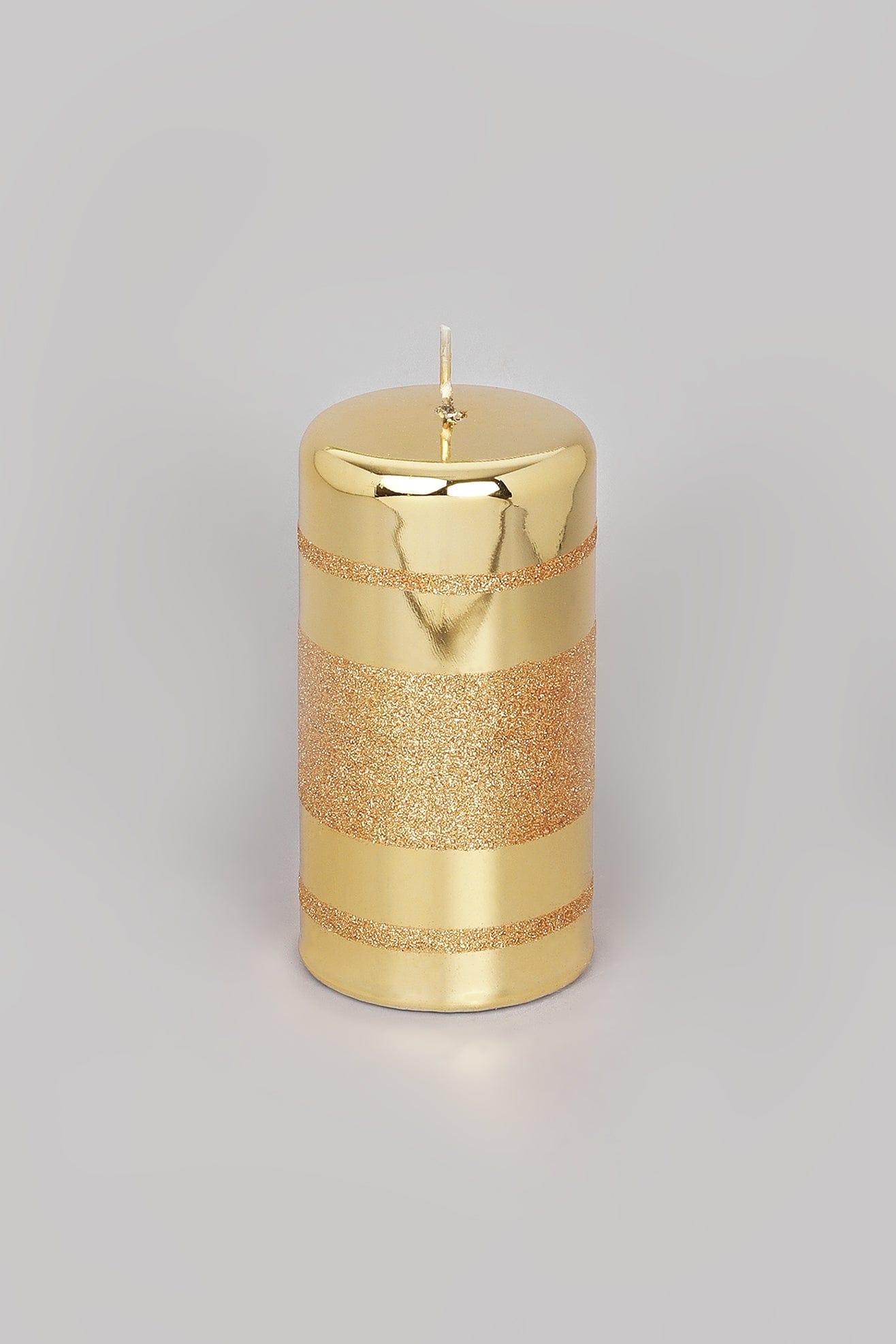 G Decor Candles & Candle Holders Gold / Large Gold Glass Effect Striped Glitter Gloss Ball Pillar Candles