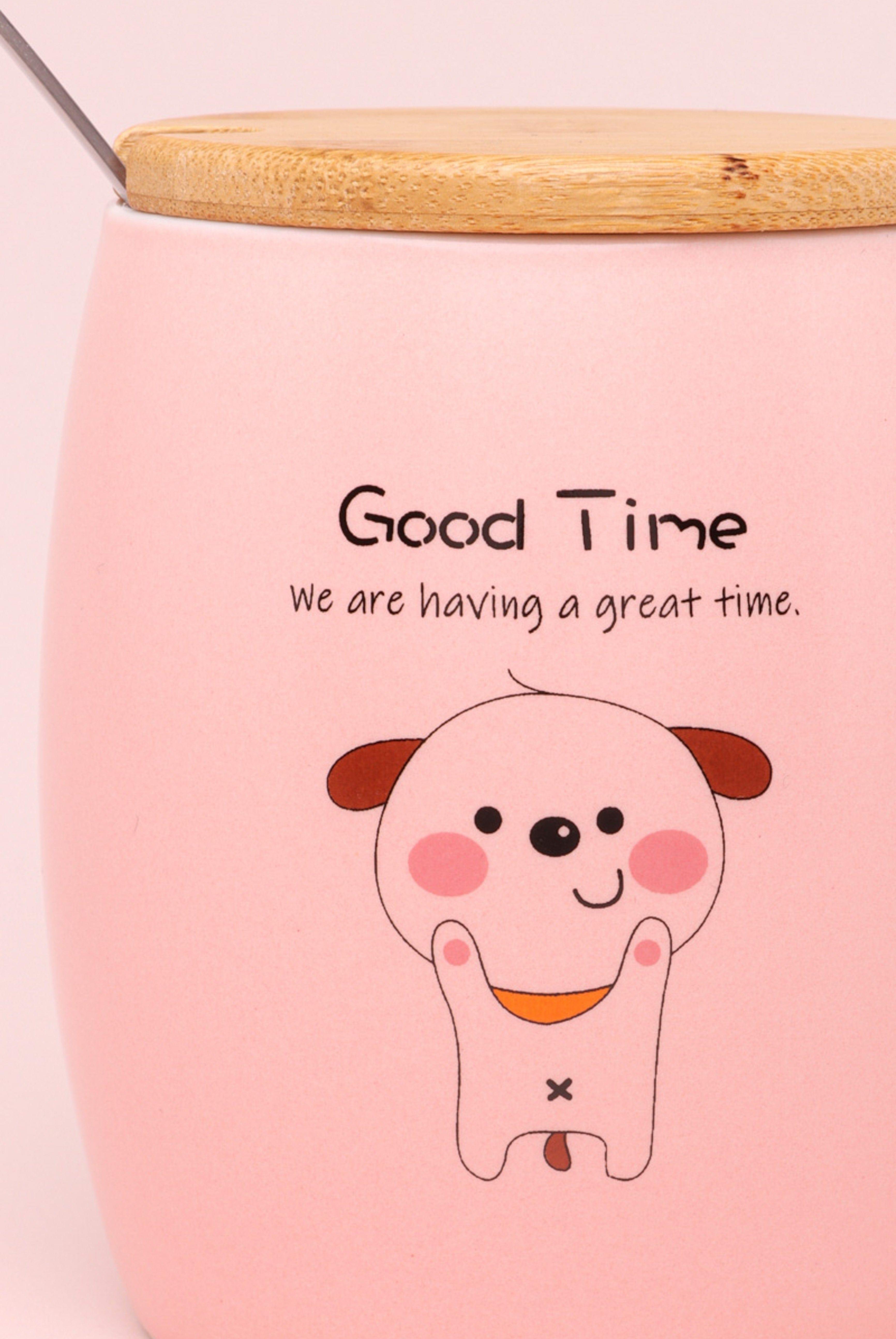 Good Time Puppy Mug Cute Dog Ceramic Coffee & Tea Cup with Lid and Spoon - G Decor
