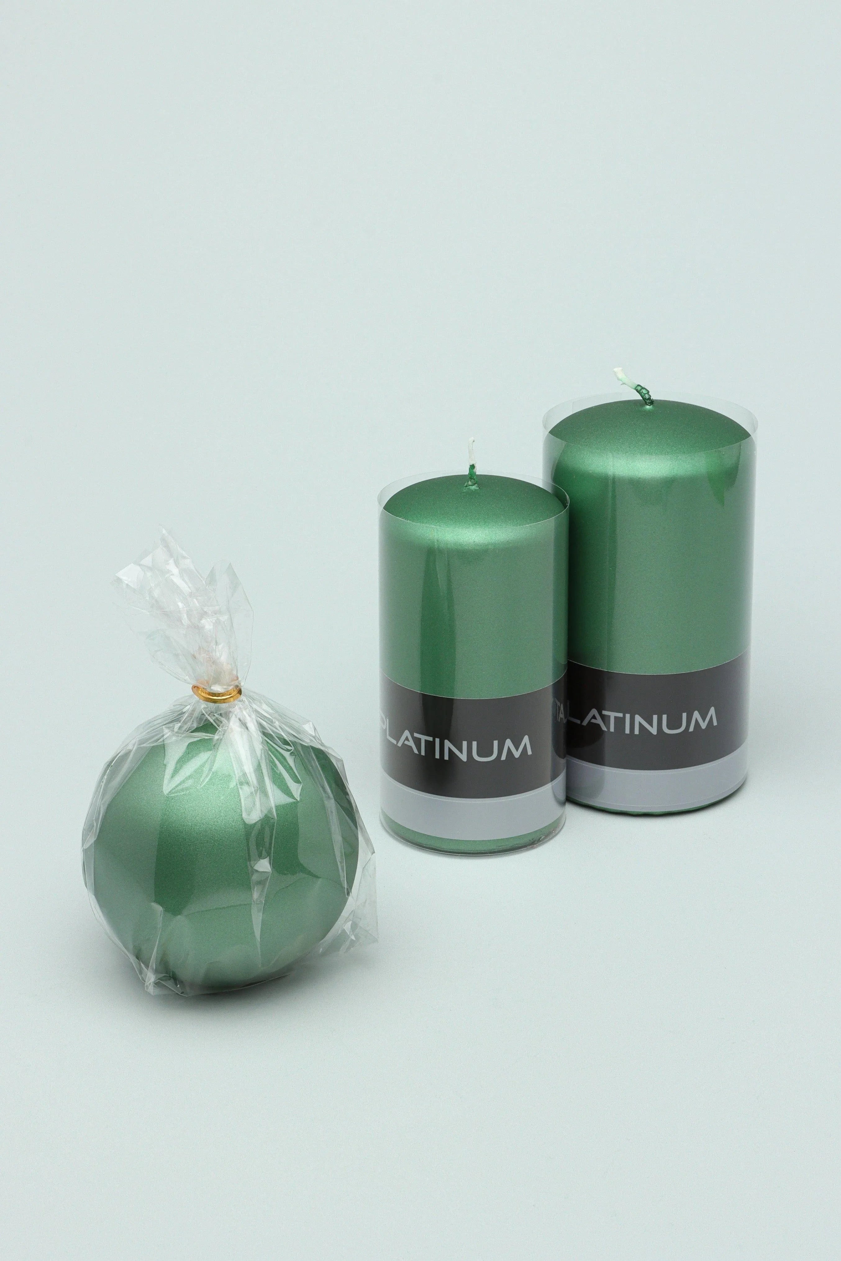 Grace Alouette Forest Green Lacquered Pillar and Ball Candles - G Decor