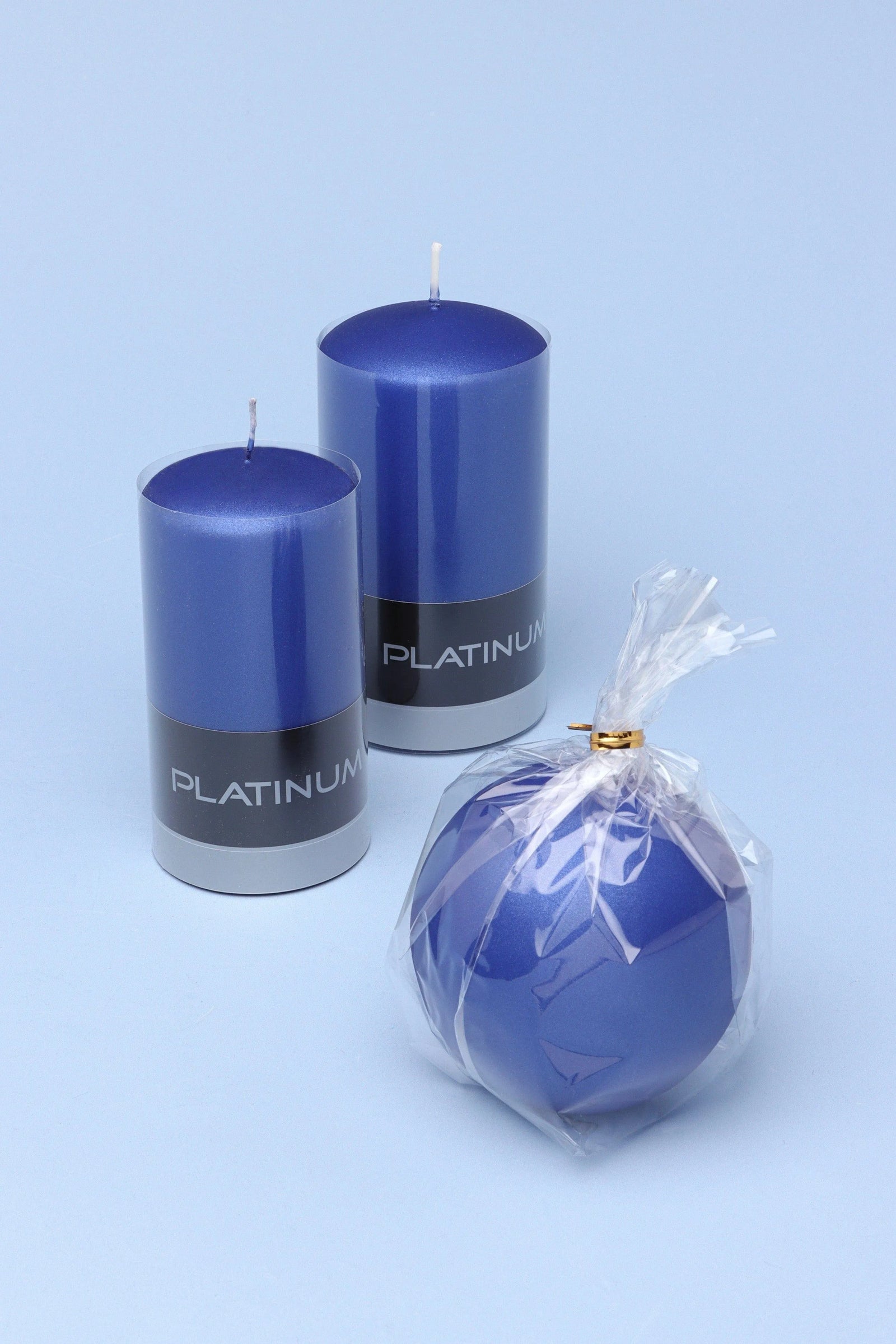 Grace Alouette Indigo Blue Lacquered Pillar and Ball Candle — alternate view, G Decor