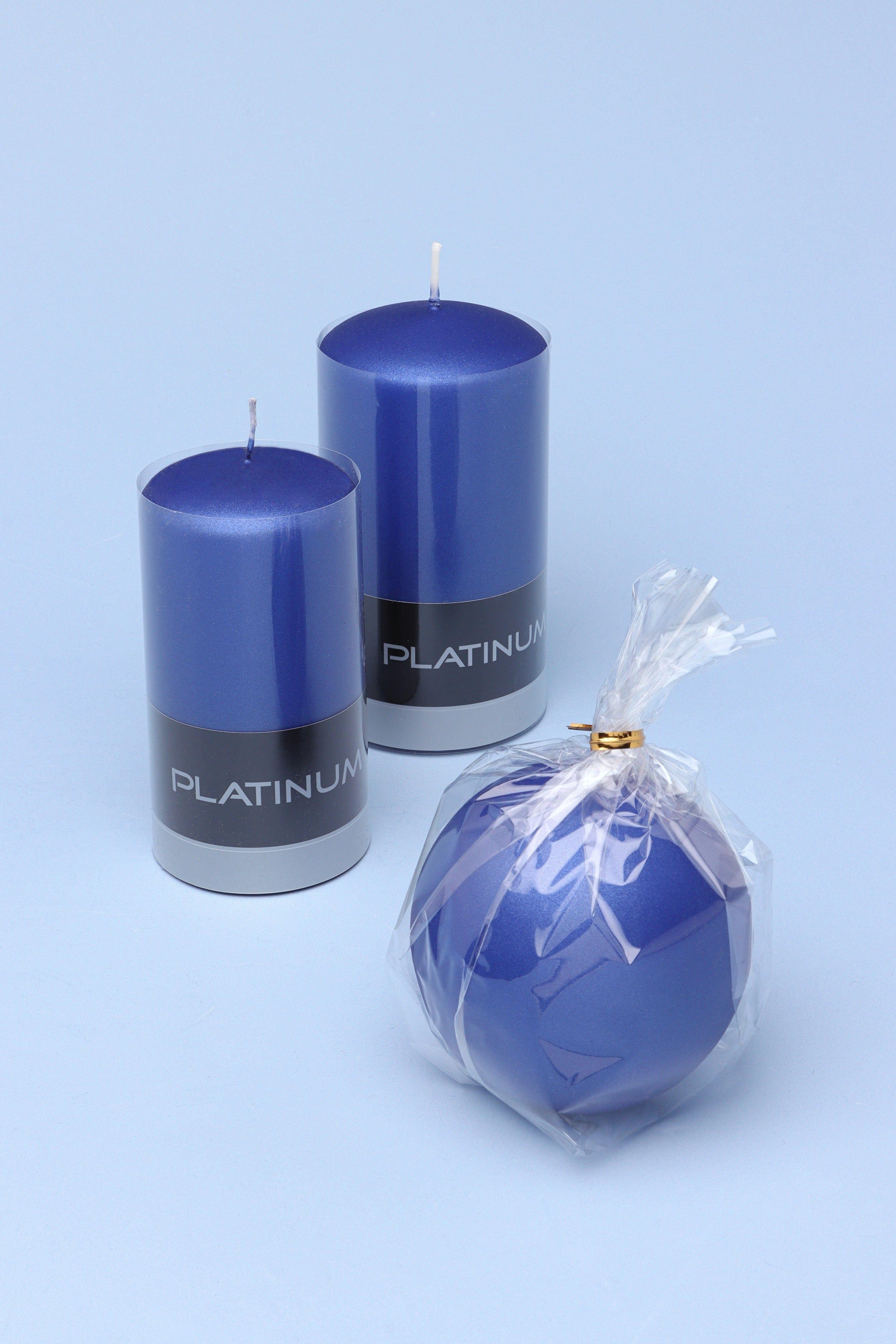 Grace Alouette Indigo Blue Lacquered Pillar and Ball Candles - G Decor