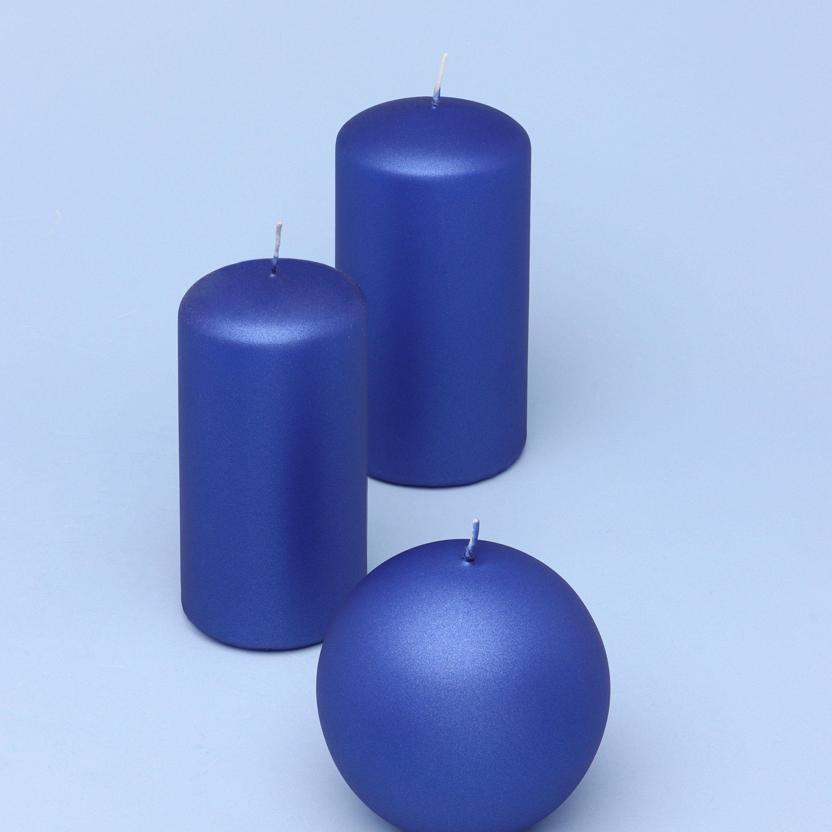 Grace Alouette Indigo Blue Lacquered Pillar and Ball Candles - G Decor
