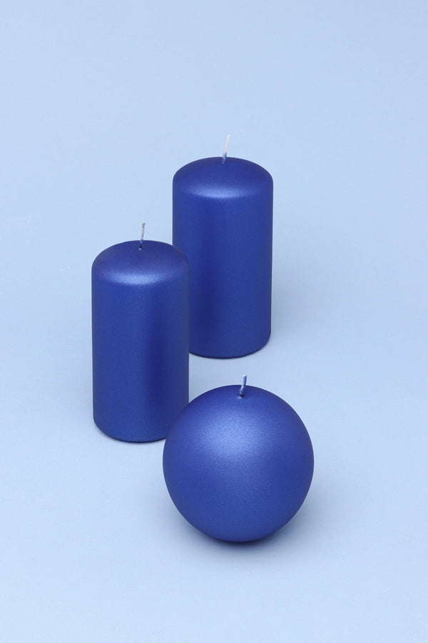 Grace Alouette Indigo Blue Lacquered Pillar and Ball Candle