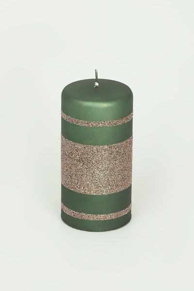 G Decor Candles & Candle Holders green / Large G Decor Green Cappuccino Striped Glitter Pillar Ball Candles