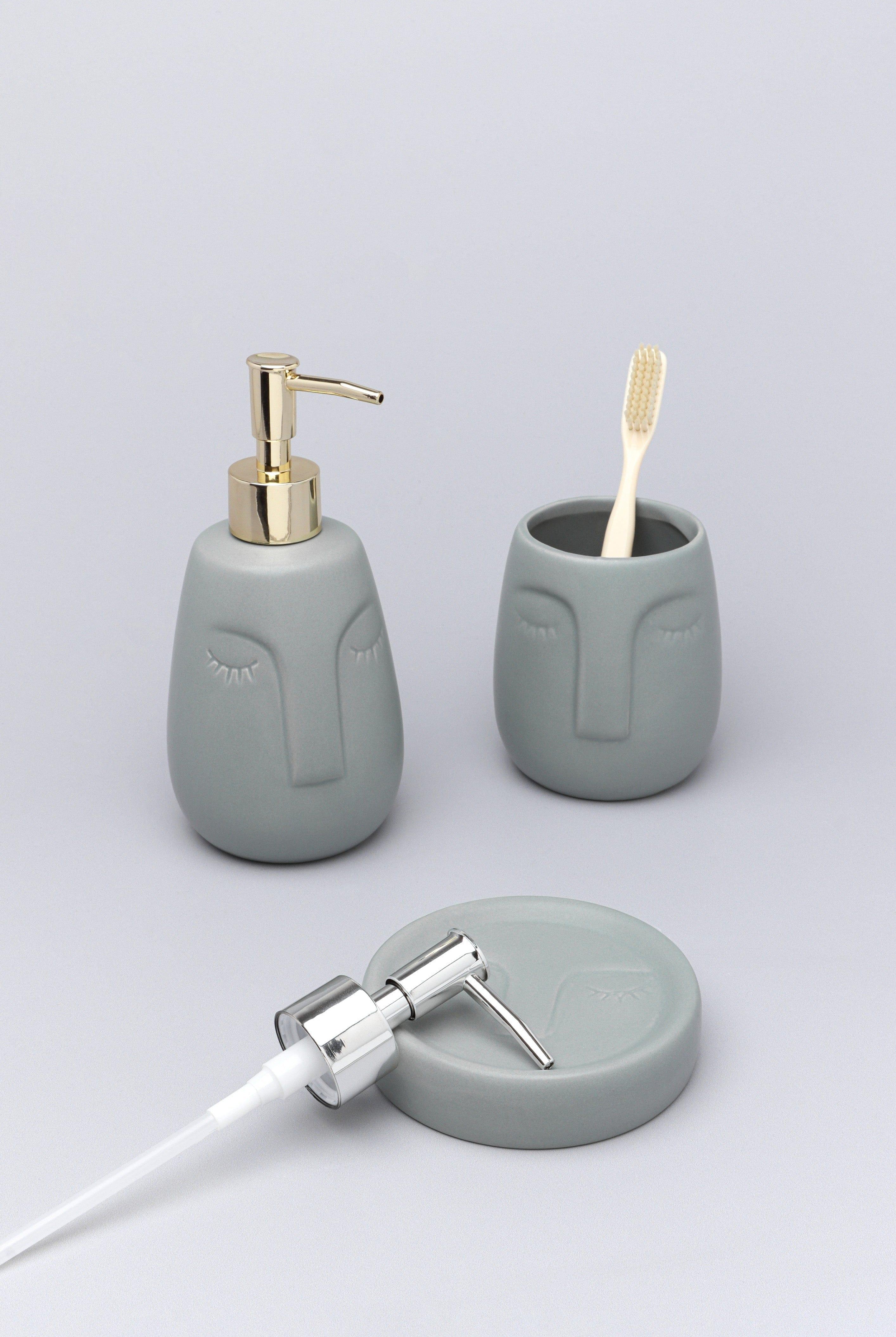 Grey Art Face Ceramic Bath Accessory Set - G Decor
