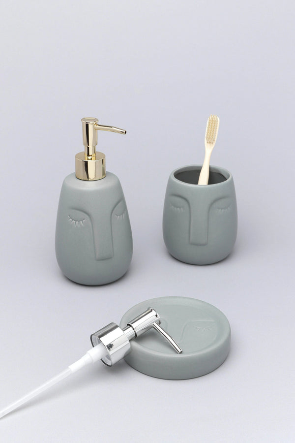Grey Art Face Ceramic Bathroom Accessory Set