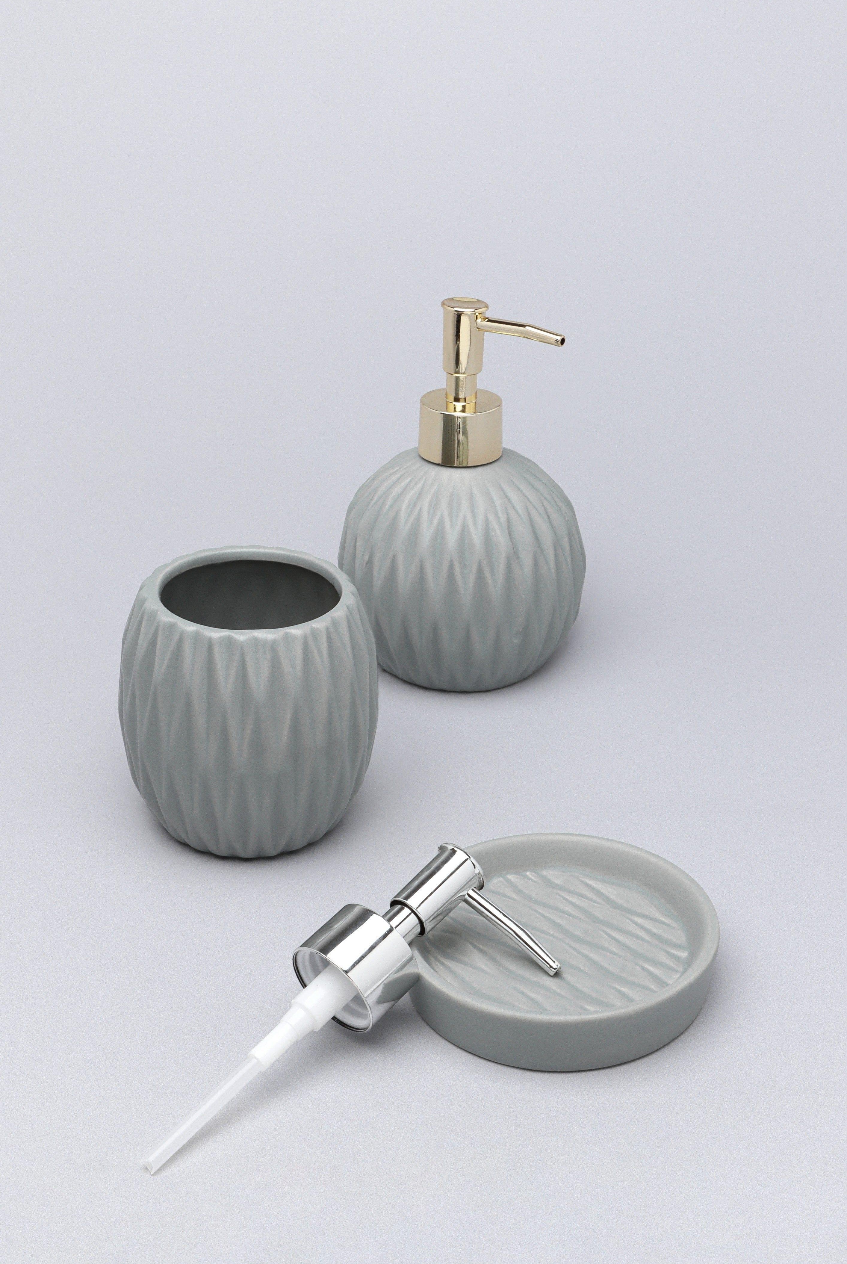 Grey Pattern Ceramic Bath Accessory Set - G Decor