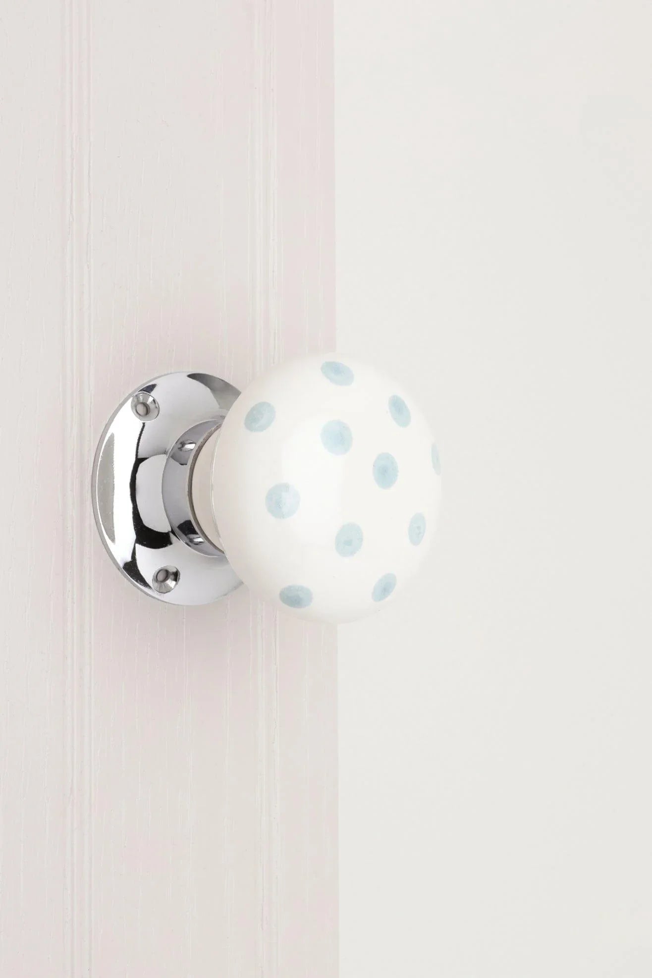Grey Polka Dot Hand-Painted Ceramic Mortice Door Knobs with Chrome Base — alternate view, G Decor