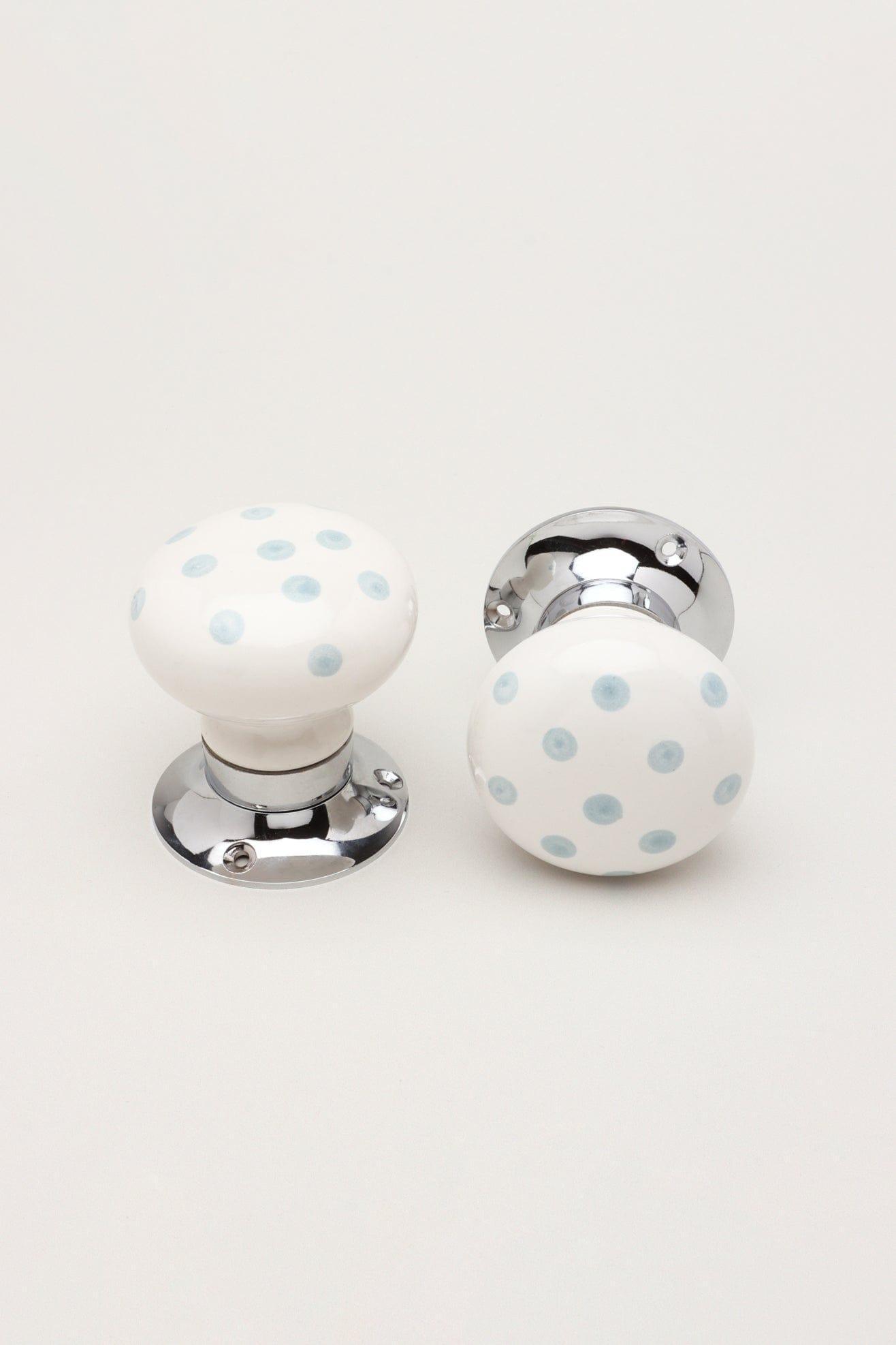 Grey Polka Dots on White – Handcrafted & Hand-Painted Ceramic Mortice Door Knob Set with Chrome Base for Interior Room Doors - G Decor