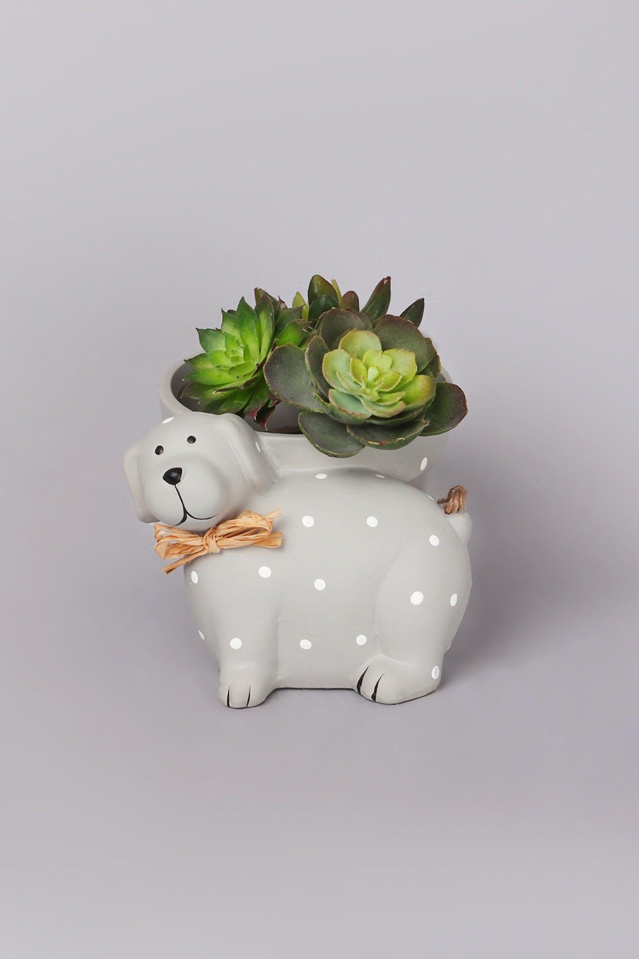 Grey Spotted Cute Dog Planter - G Decor