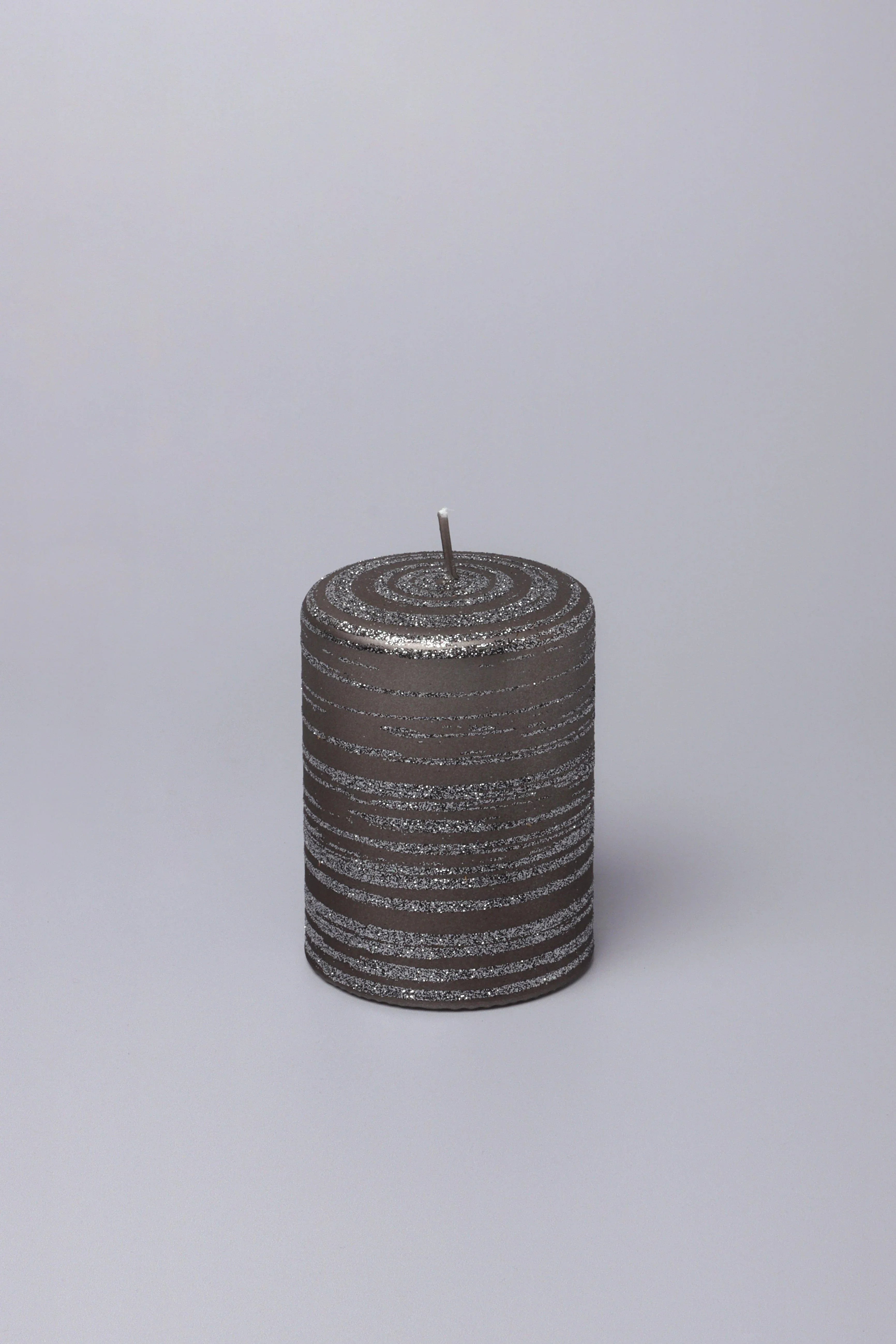 Grey Stripes Dark Glitter Shimmer Gloss Pillar Candles - G Decor