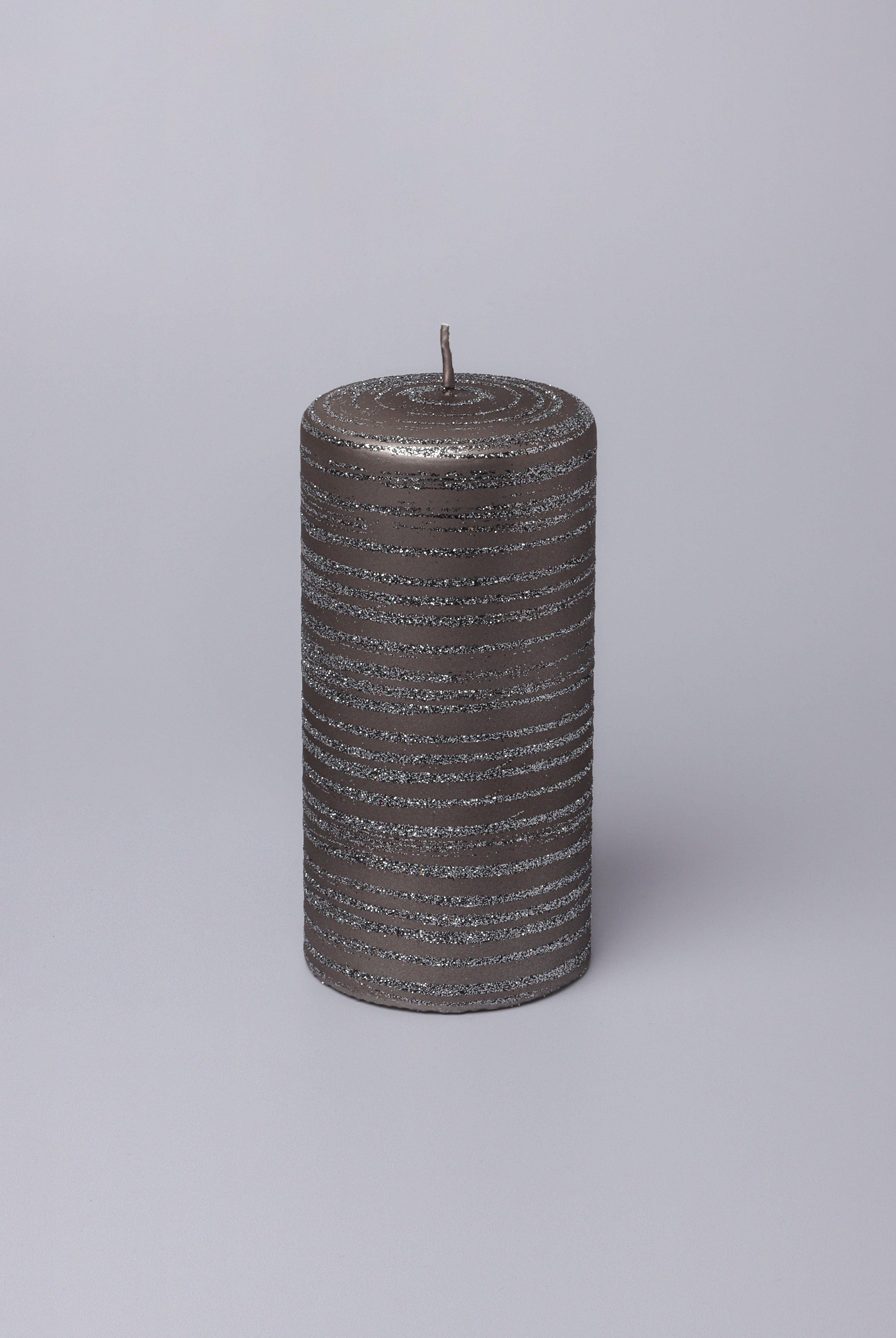Grey Stripes Dark Glitter Shimmer Gloss Pillar Candles - G Decor