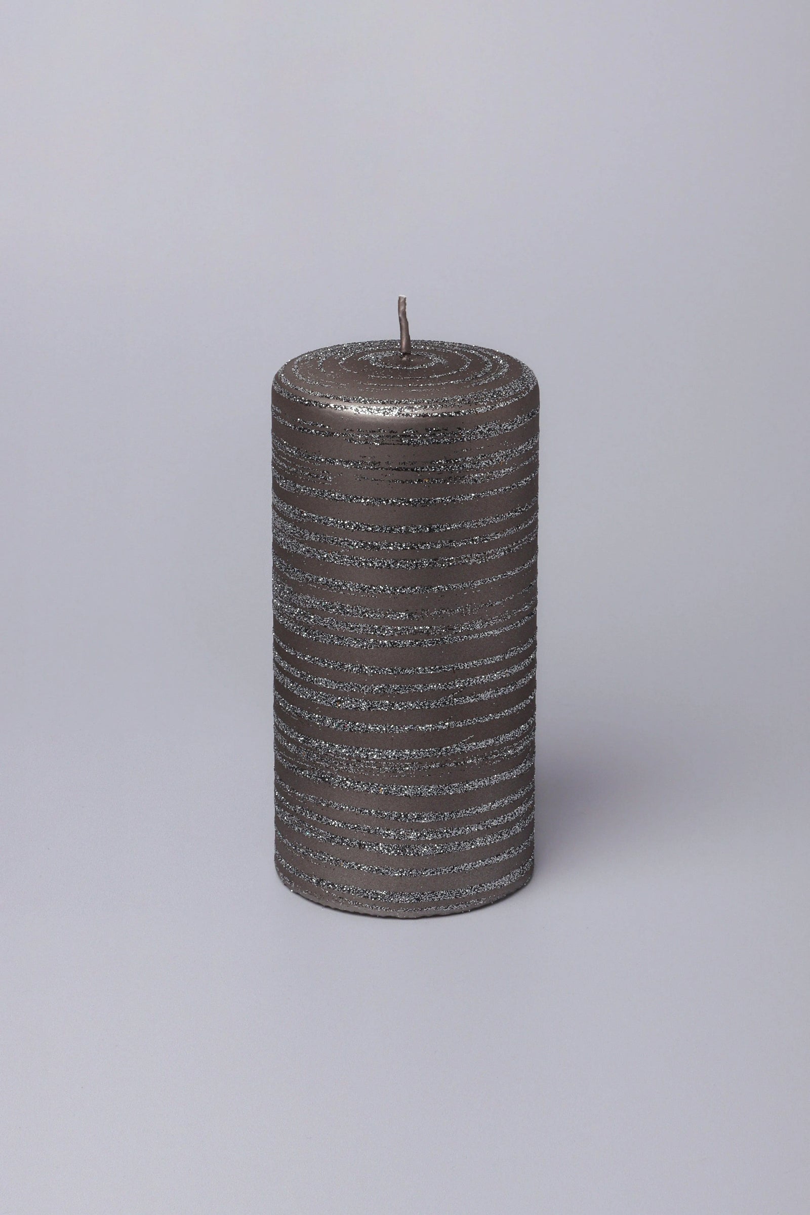 Nocturne Stripe Hand-Painted Waxwork Candle in Graphite and Silver — lifestyle view, G Decor