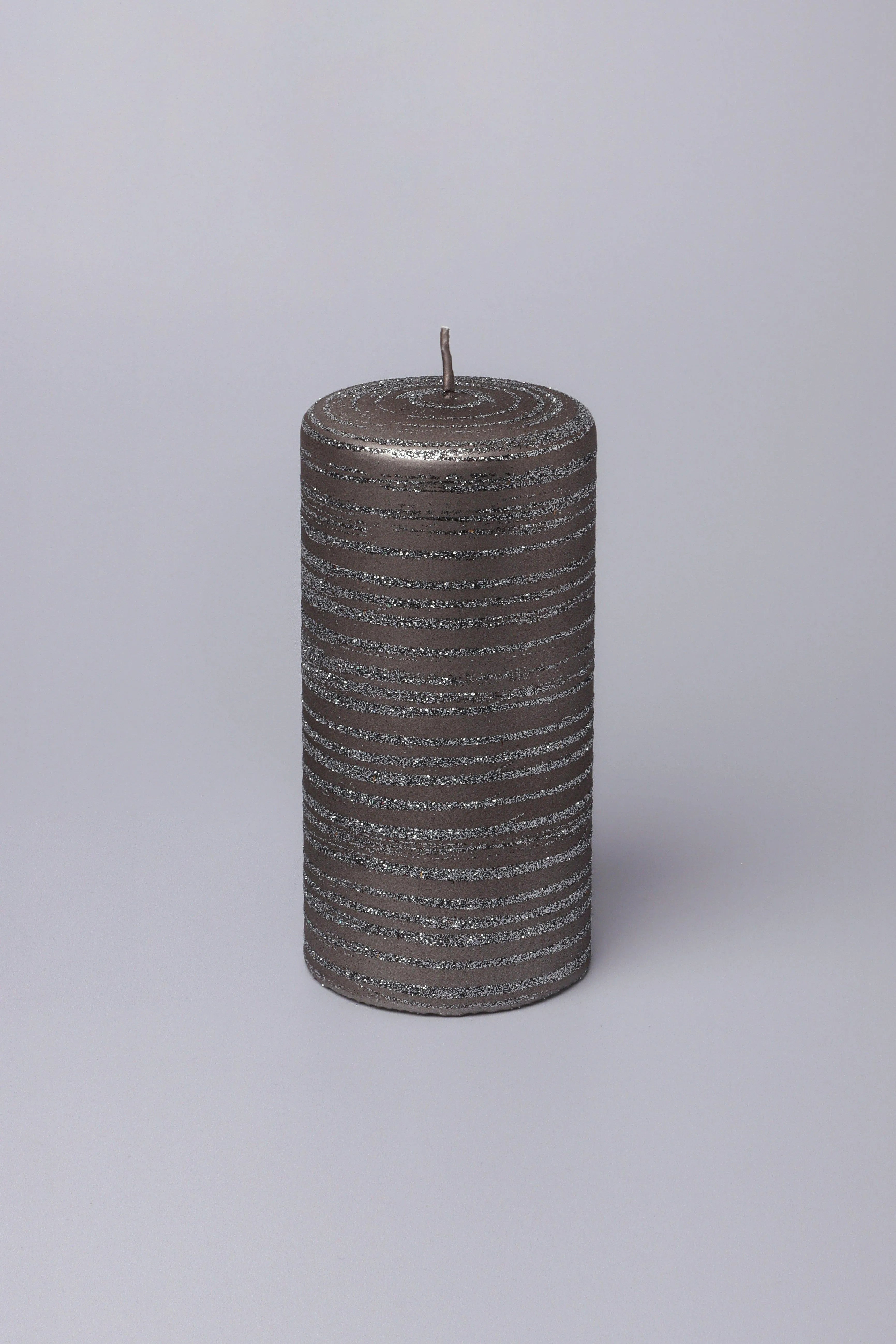 Grey Stripes Dark Glitter Shimmer Gloss Pillar Candles - G Decor
