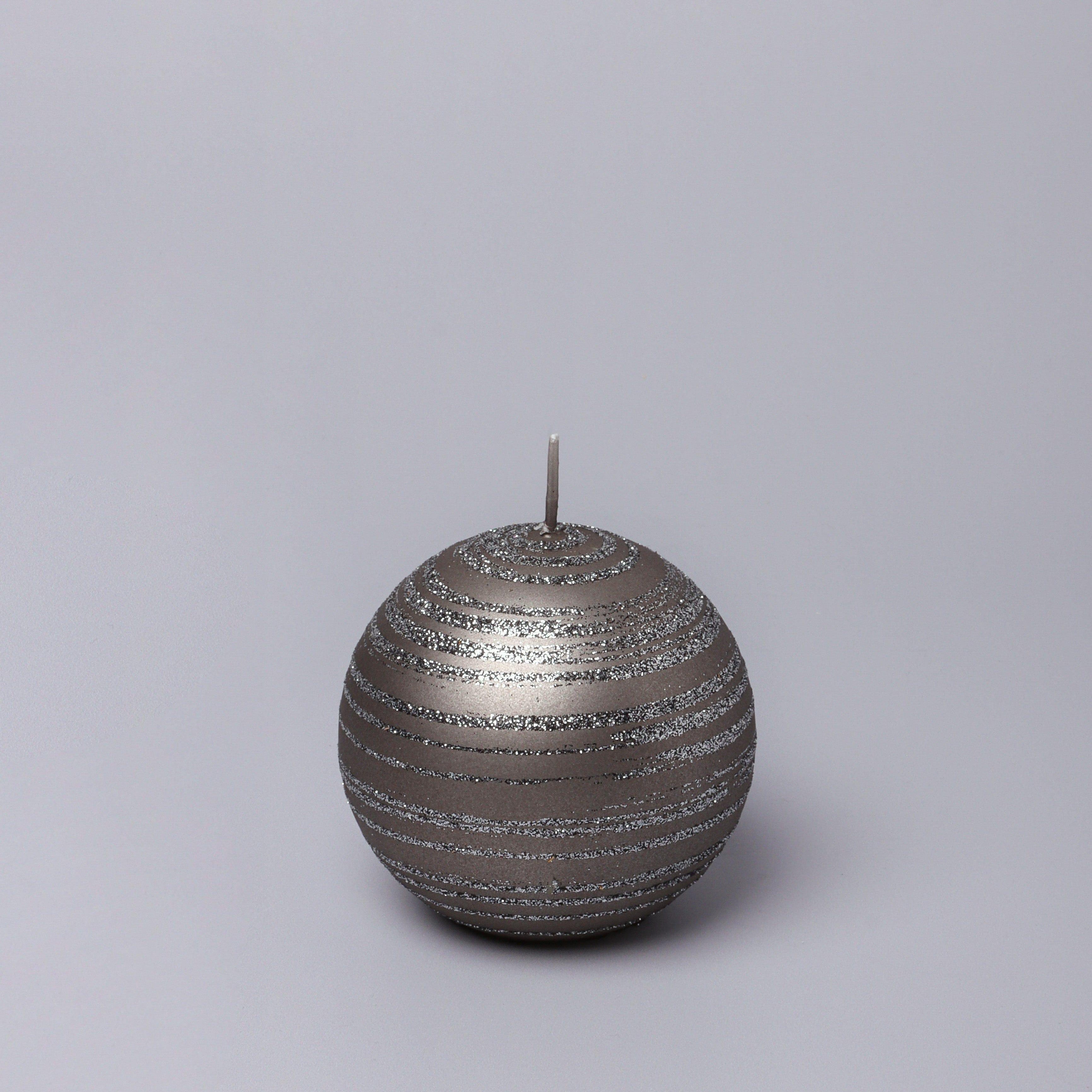 Grey Stripes Dark Glitter Shimmer Gloss Pillar Candles - G Decor