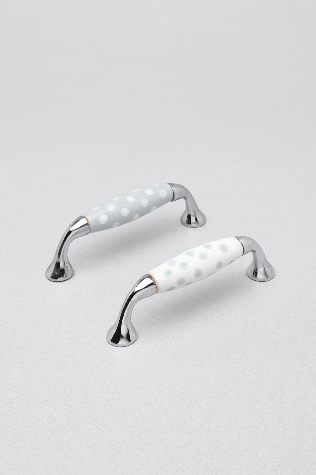 Grey White Spots Ceramic Kitchen Cupboard Pull Handles - G Decor