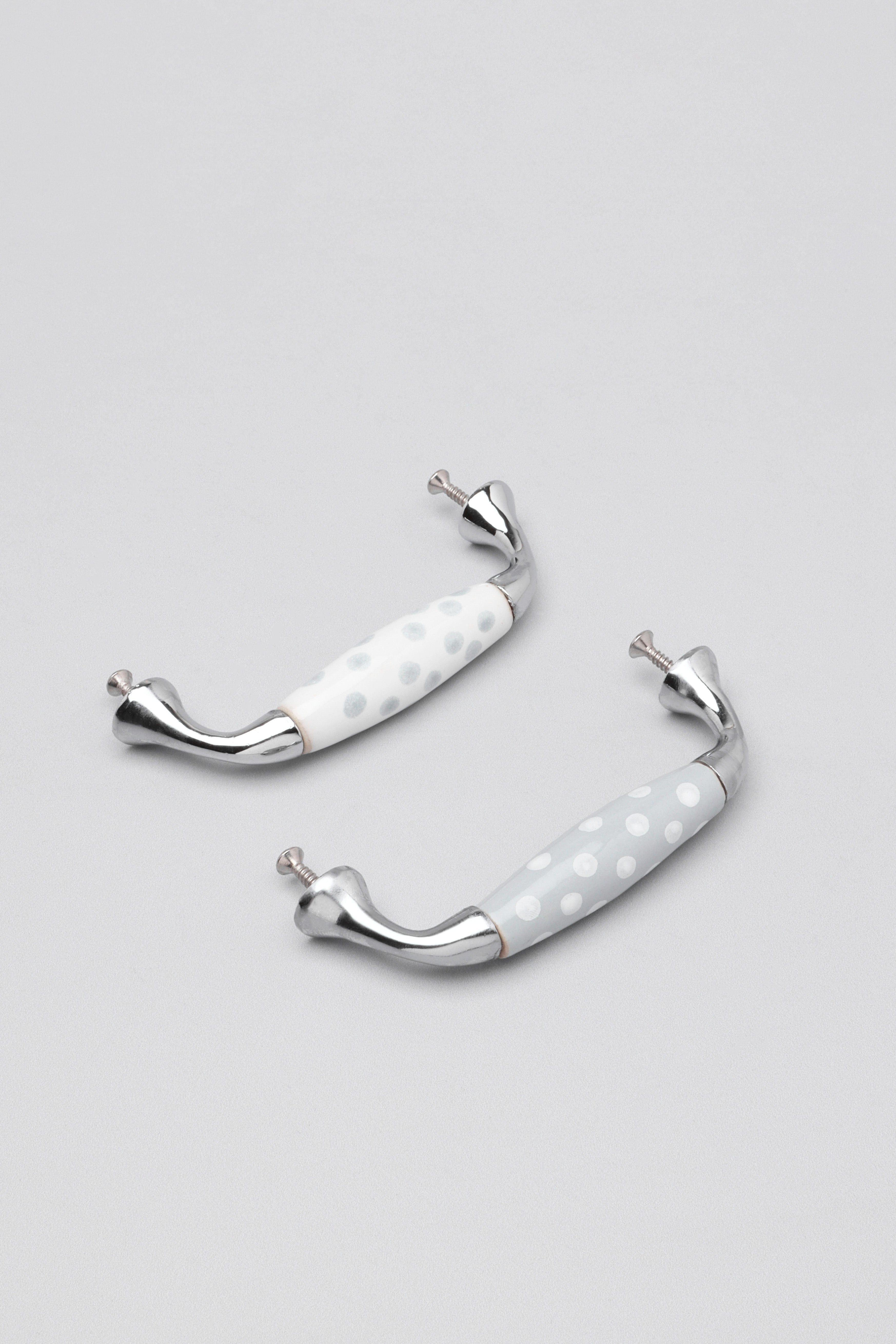 Grey White Spots Ceramic Kitchen Cupboard Pull Handles - G Decor
