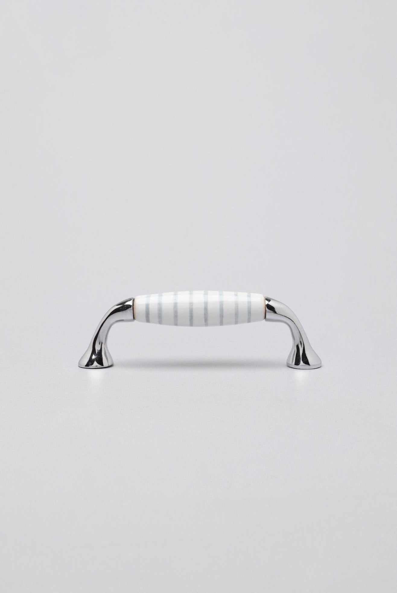 Grey White Stripes Ceramic Kitchen Cupboard Pull Handles - G Decor