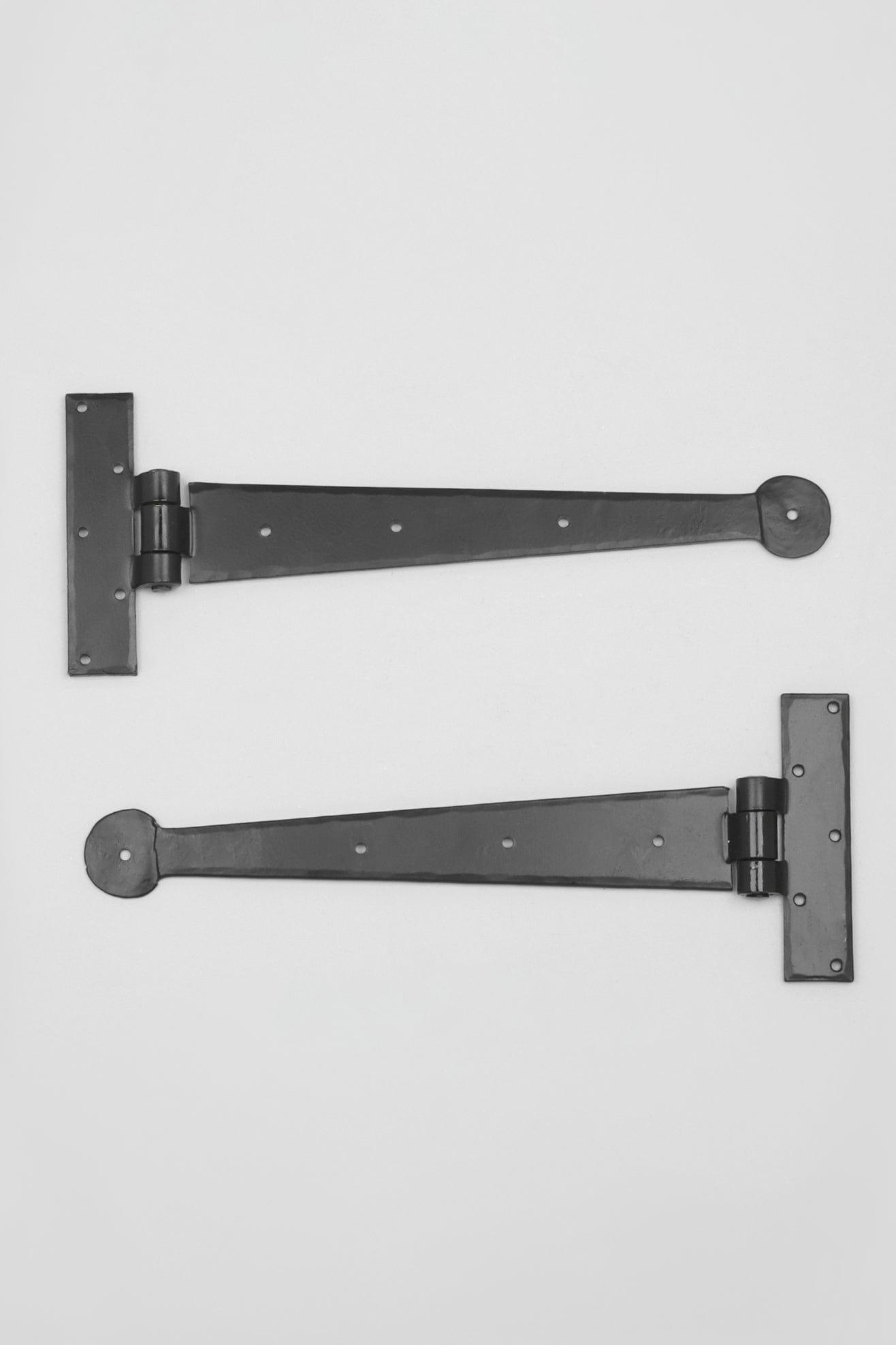 G Decor Hinges Set of 2 / Black Hand Forged Tee Hinge 4" Penny End Traditional Black Solid Metal Pair