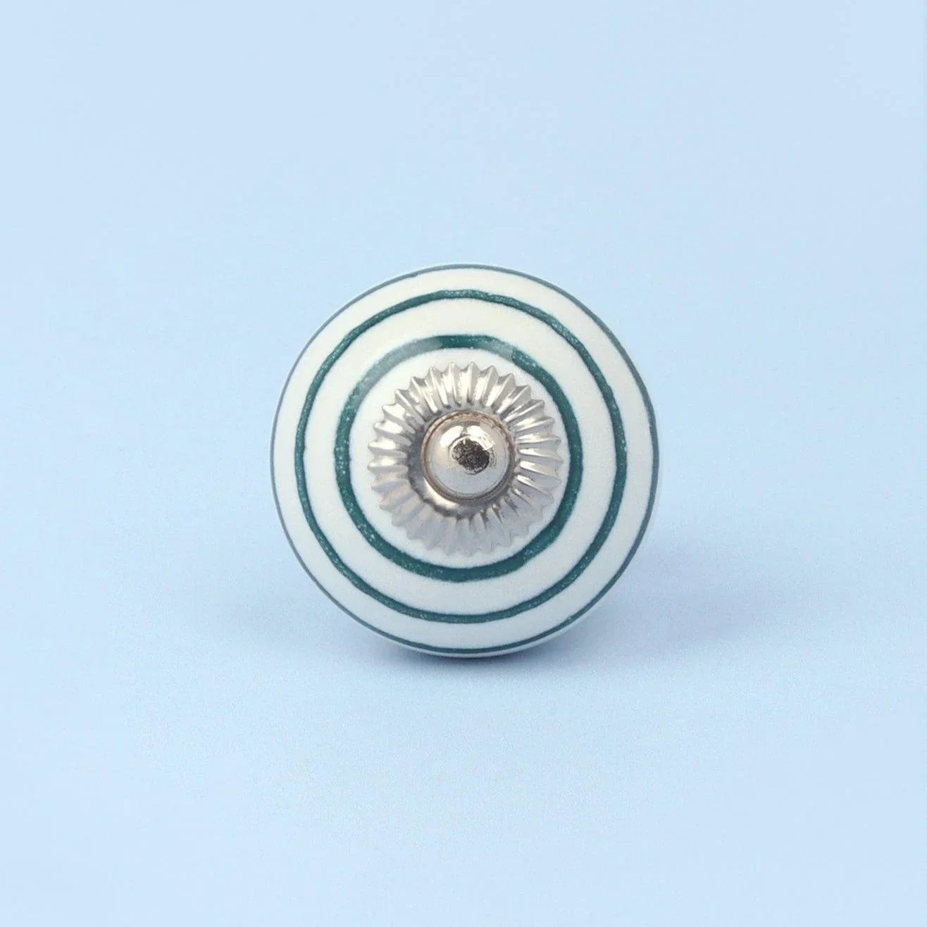 Handcrafted & Handpainted Striped Ceramic Door Knobs White Base Cupboard Pull Handles In Dark Green And Blue In - G Decor