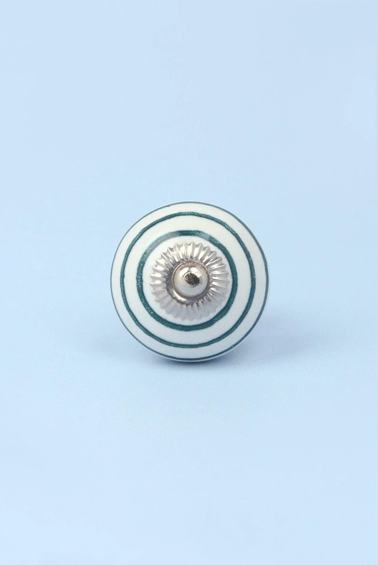 Handcrafted & Handpainted Striped Ceramic Door Knobs White Base Cupboard Pull Handles In Dark Green And Blue In - G Decor