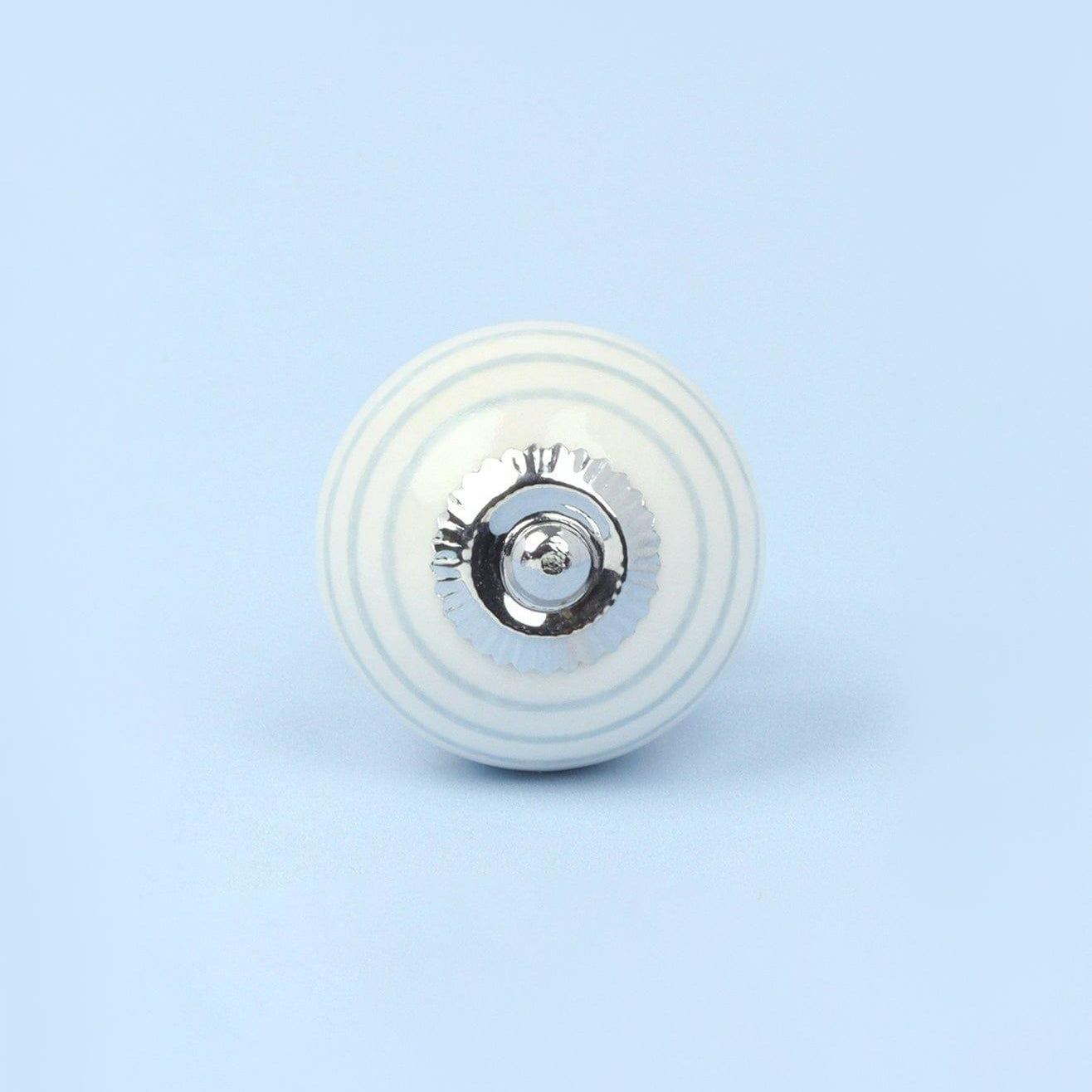 Handcrafted & Handpainted Striped Ceramic Door Knobs White Base Cupboard Pull Handles In Grey and Blue - G Decor