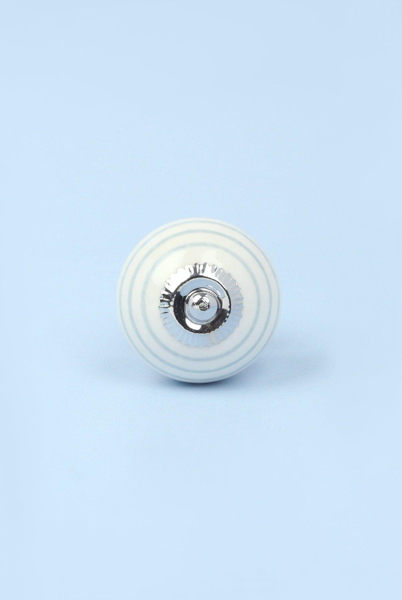 Handcrafted & Handpainted Striped Ceramic Door Knobs White Base Cupboard Pull Handles In Grey and Blue - G Decor