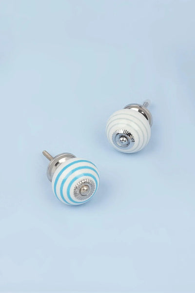 Striped Hand-Painted Ceramic Cabinet Knob in Grey and Blue