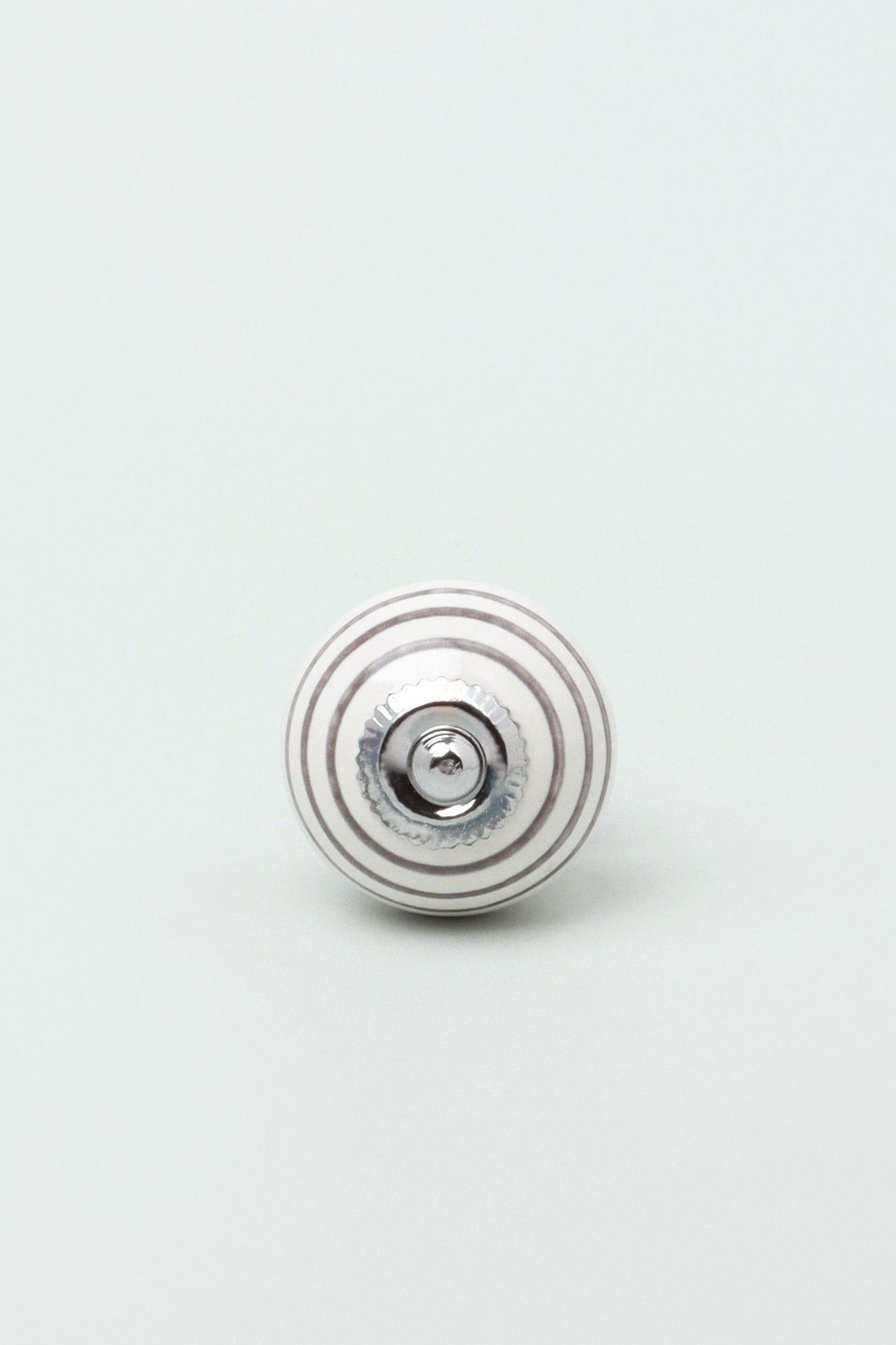 Handcrafted & Handpainted Striped Ceramic Door Knobs White Base Cupboard Pull Handles In Grey and Green - G Decor