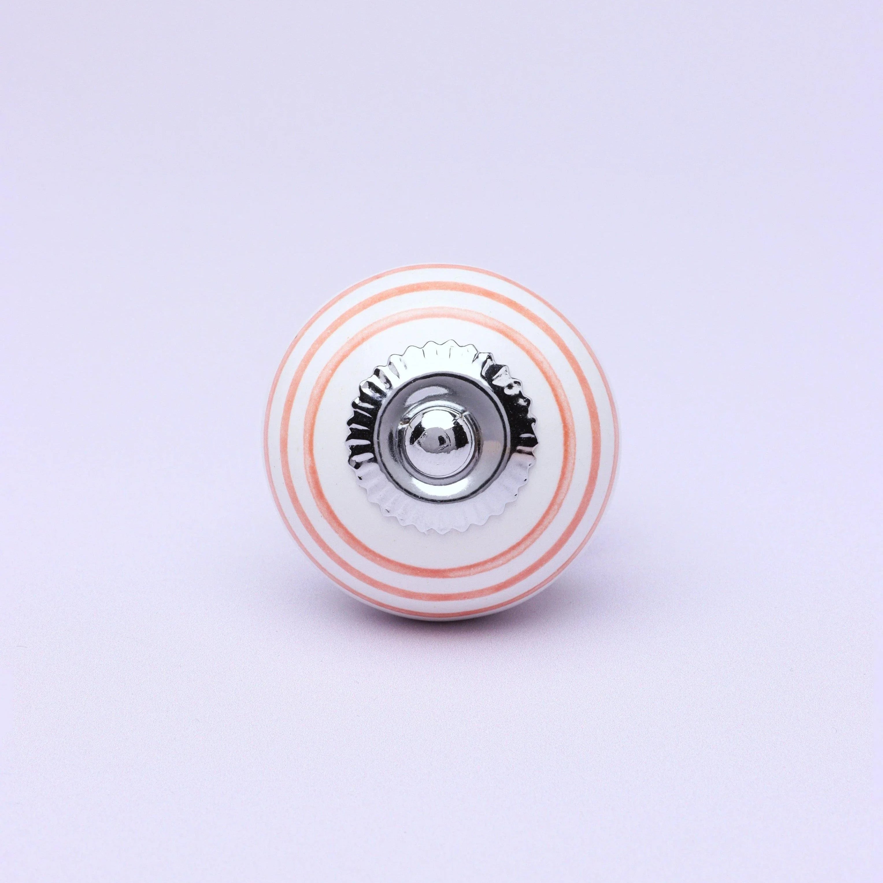 Handcrafted & Handpainted Striped Ceramic Door Knobs White Base Cupboard Pull Handles In Pink And Yellow - G Decor