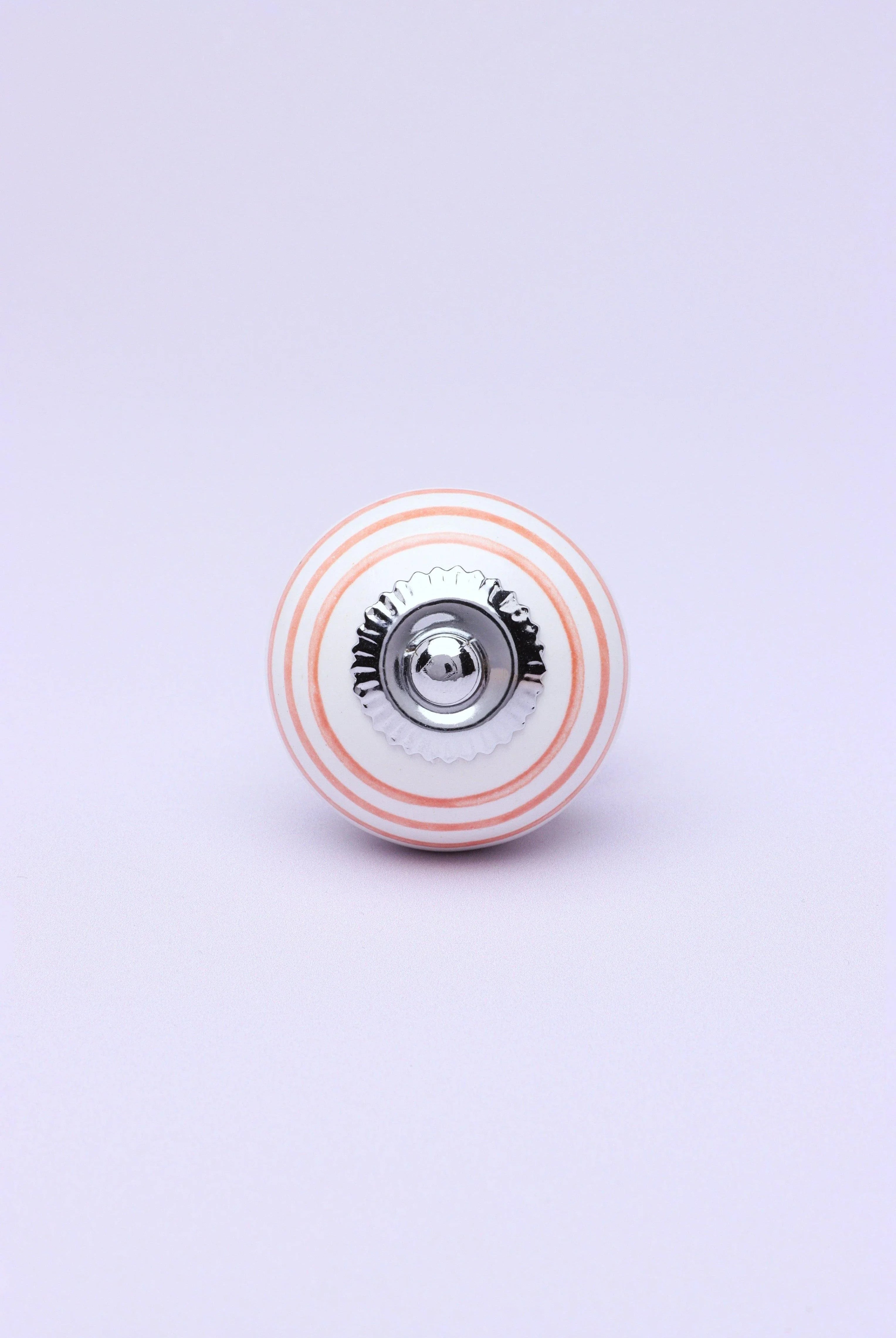 Handcrafted & Handpainted Striped Ceramic Door Knobs White Base Cupboard Pull Handles In Pink And Yellow - G Decor