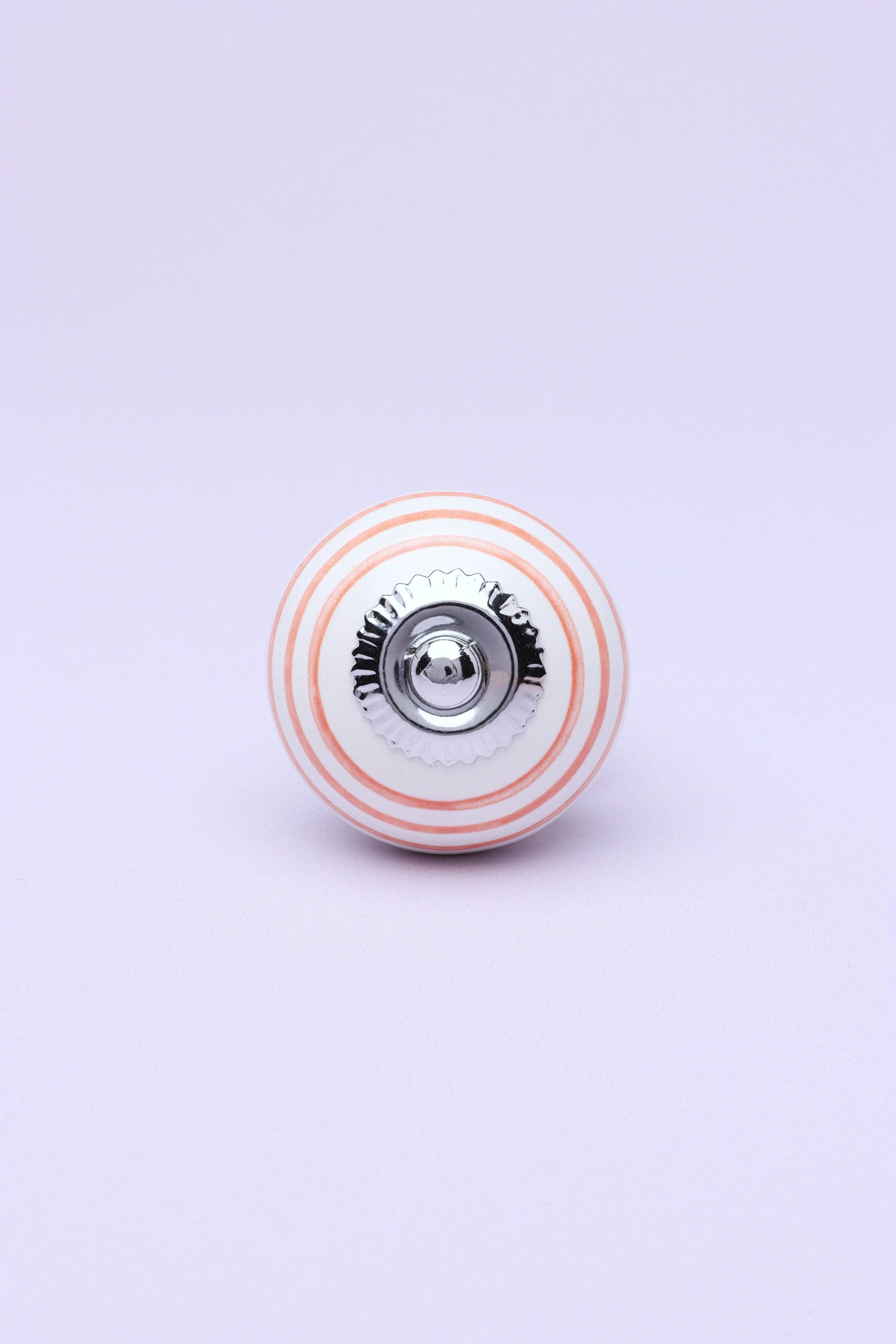 Handcrafted & Handpainted Striped Ceramic Door Knobs White Base Cupboard Pull Handles In Pink And Yellow - G Decor