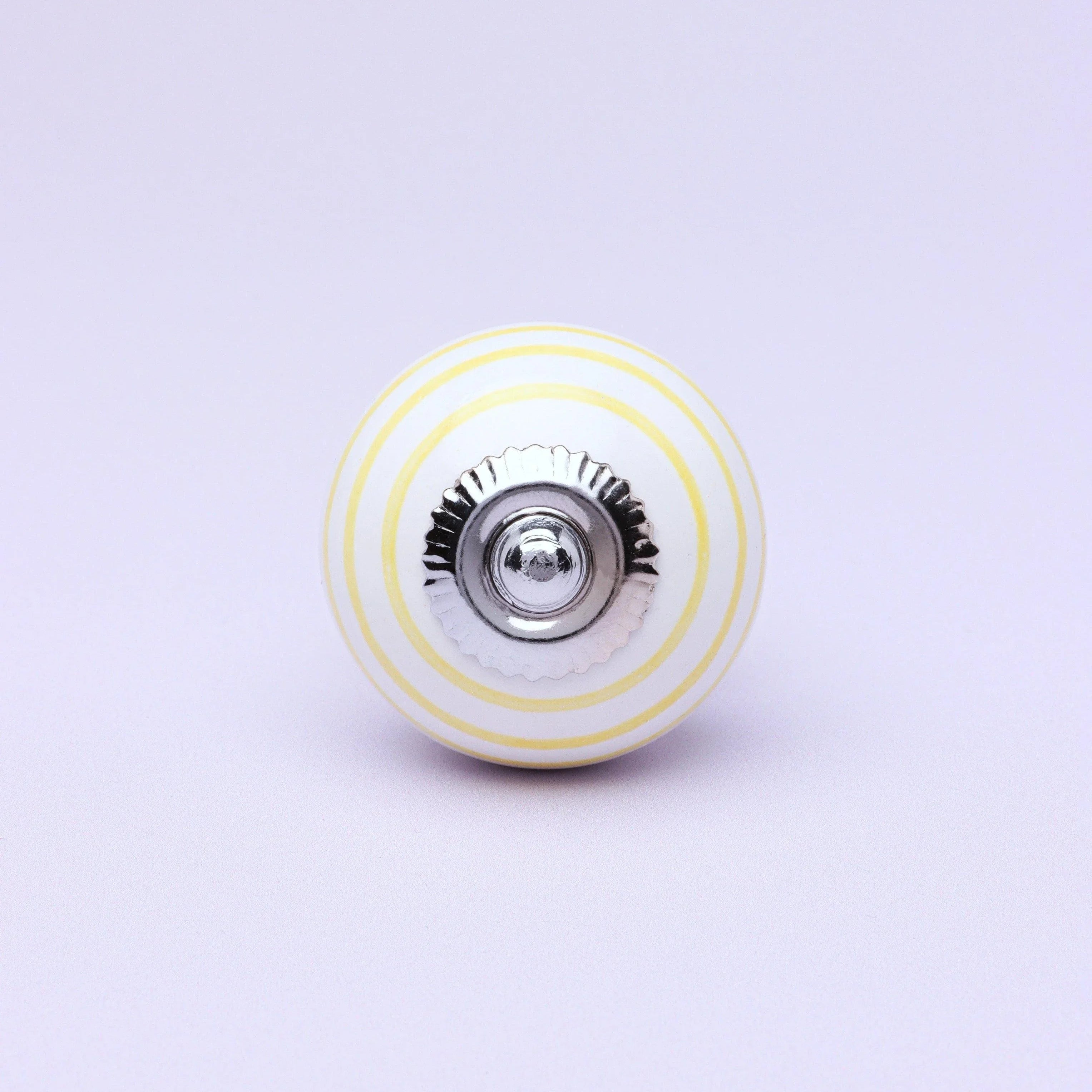 Handcrafted & Handpainted Striped Ceramic Door Knobs White Base Cupboard Pull Handles In Pink And Yellow - G Decor