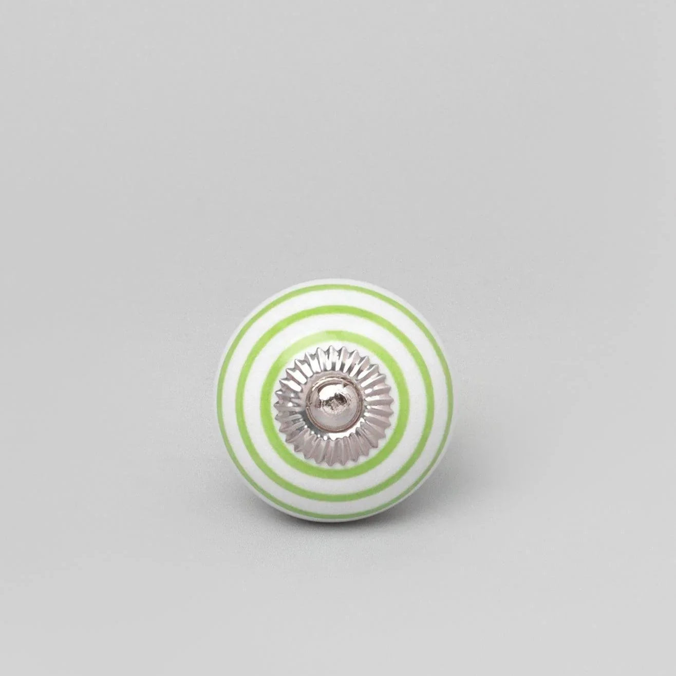 Handcrafted & Handpainted Striped Ceramic Door Knobs White Base Cupboard Pull Handles In Red, Light Green And Dark Gray - G Decor