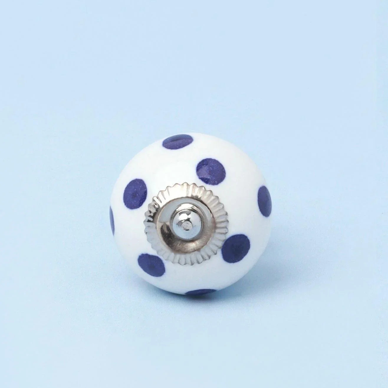 Handcrafted & Handpainted White Base Polka Dot Ceramic Door Knobs In Darks Blue And Green - G Decor