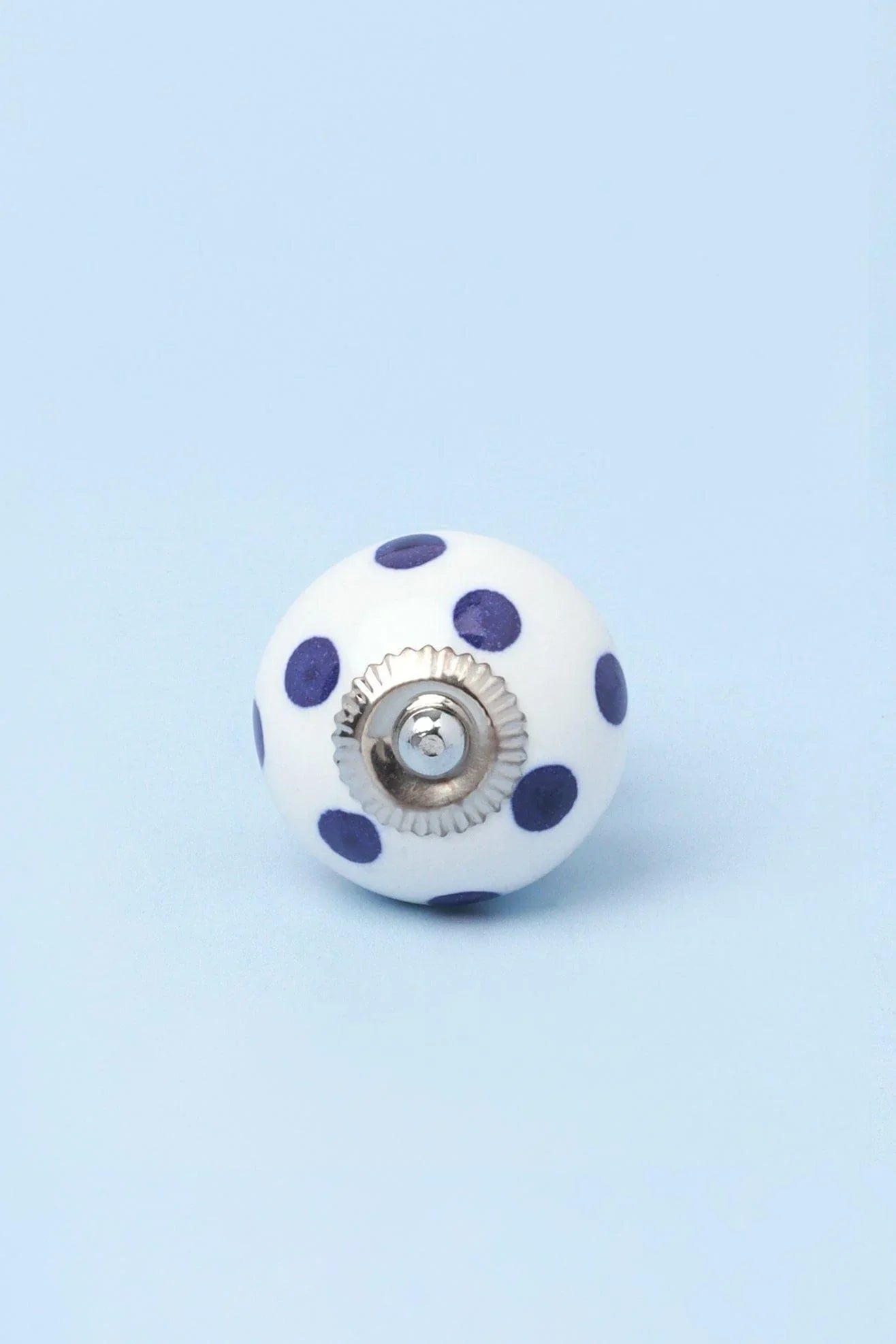 Polka Dot Ceramic Cabinet Knob in Dark Blue and Green — close-up view, G Decor