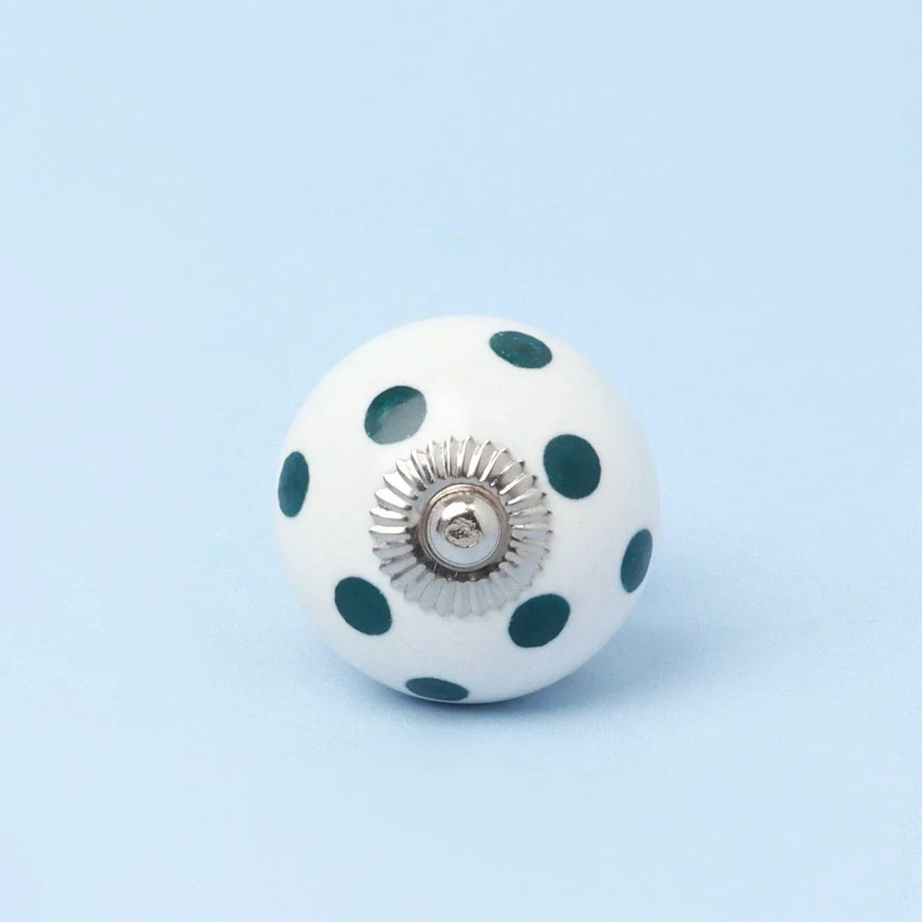 Handcrafted & Handpainted White Base Polka Dot Ceramic Door Knobs In Darks Blue And Green - G Decor