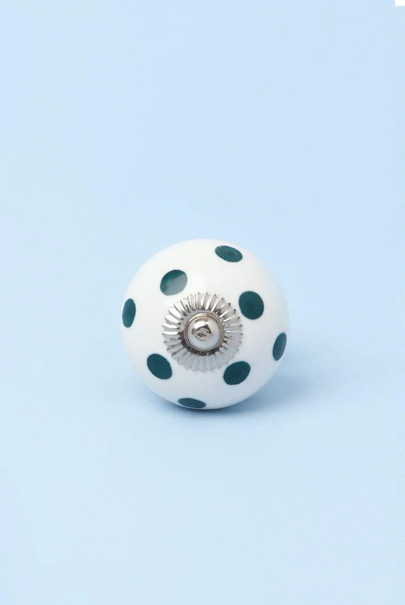 Handcrafted & Handpainted White Base Polka Dot Ceramic Door Knobs In Darks Blue And Green - G Decor