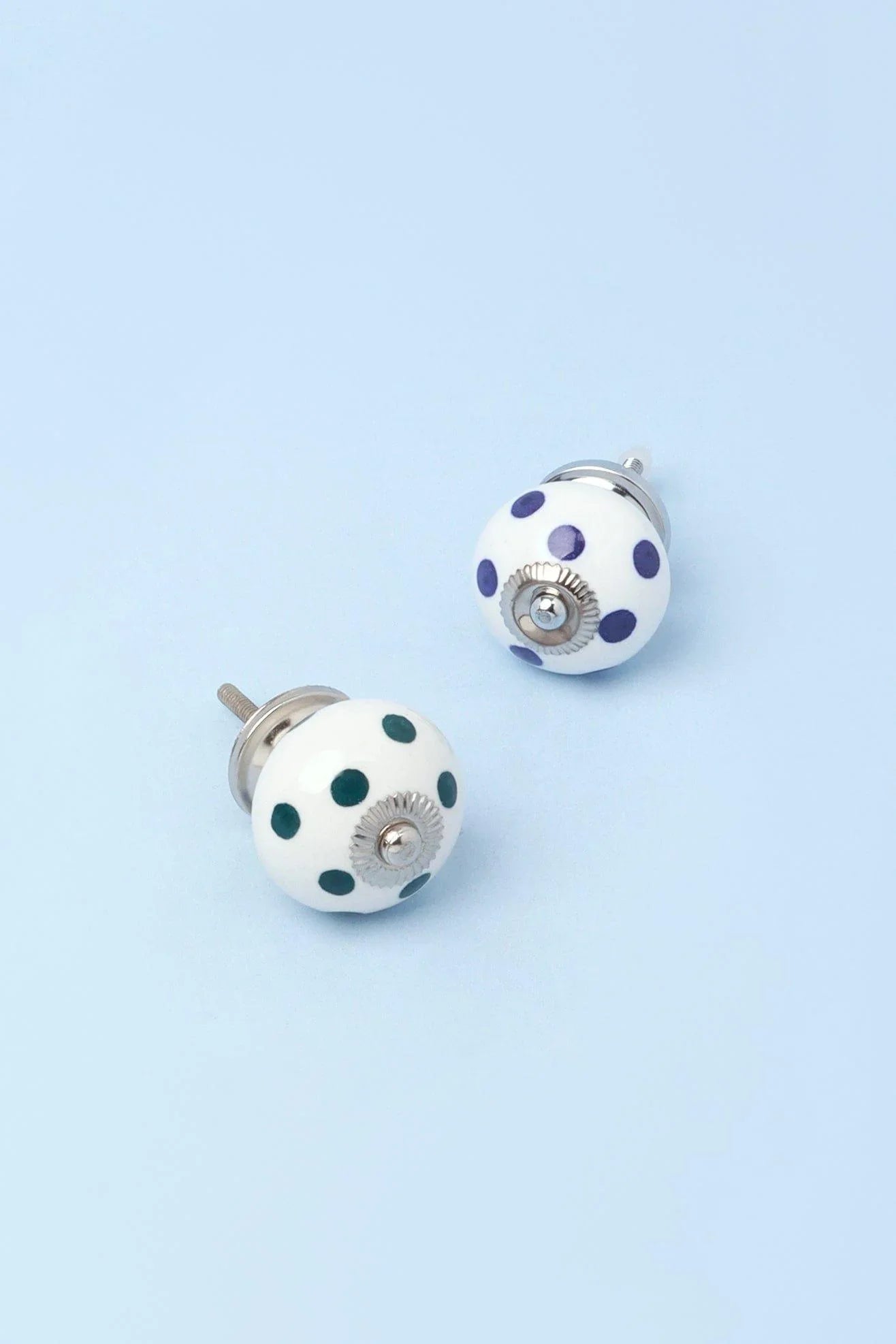 handcrafted-and-handpainted-white-base-polka-dot-ceramic-door-knobs-in-darks-blue-and-green-g-decor-67003 - G Decor