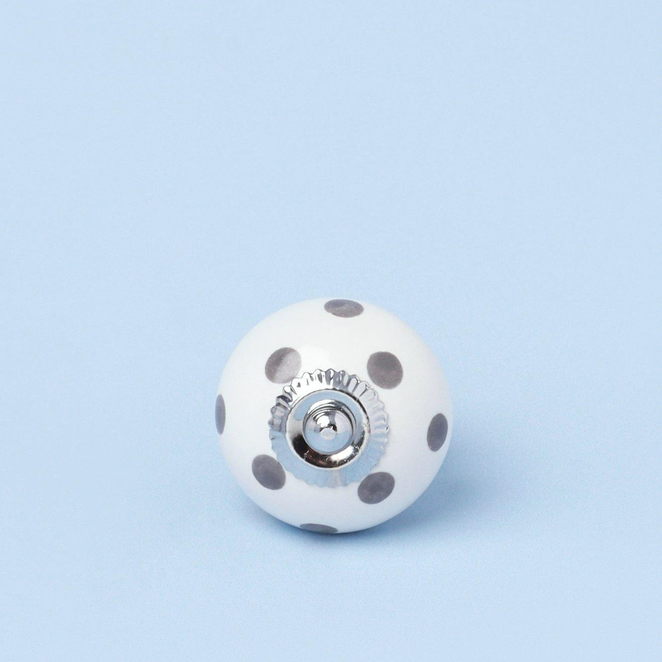 Handcrafted & Handpainted White Base Polka Dot Ceramic Door Knobs In Light Green And Grey - G Decor