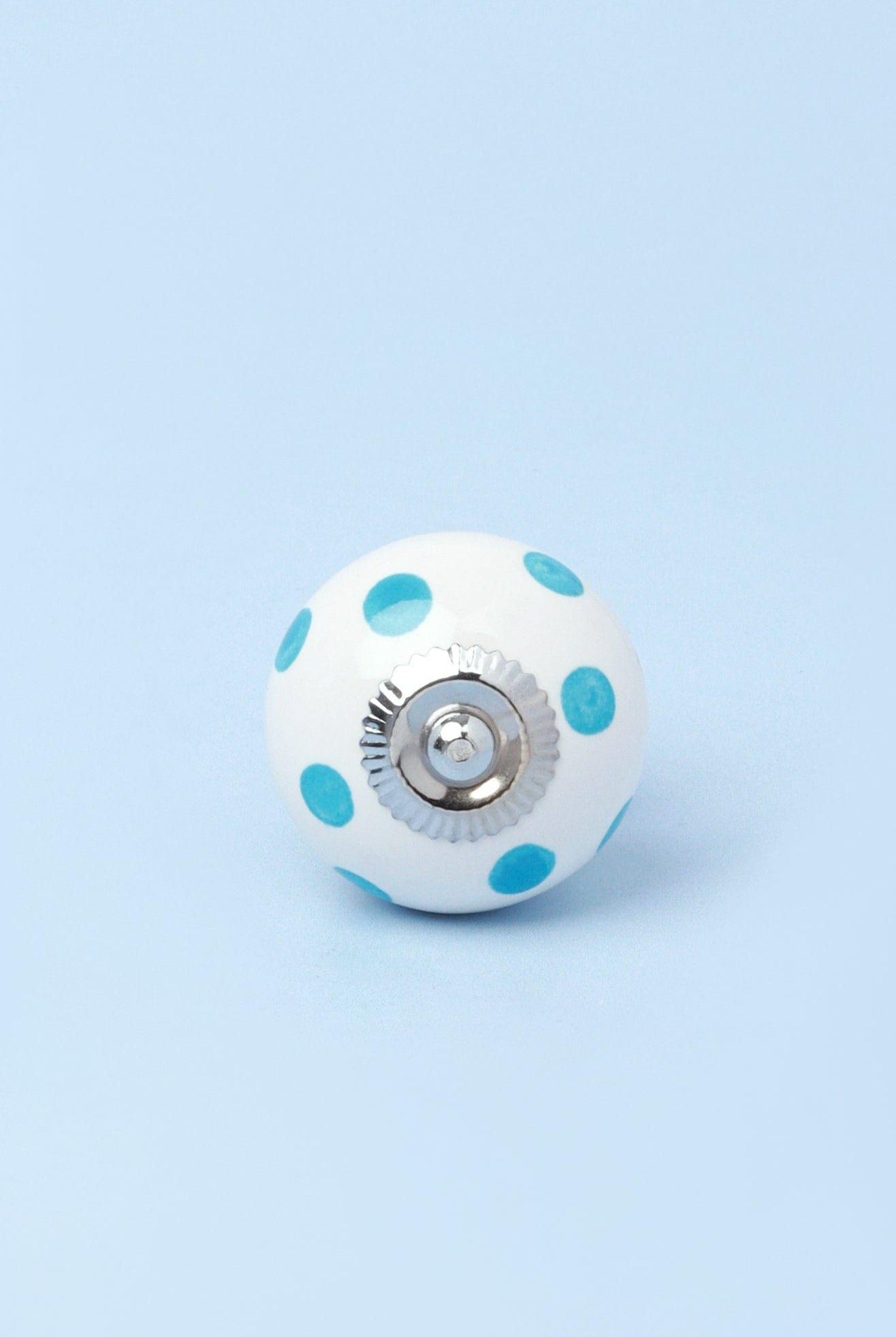 Handcrafted & Handpainted White Base Polka Dot Ceramic Door Knobs In Lights Blue And Grey - G Decor