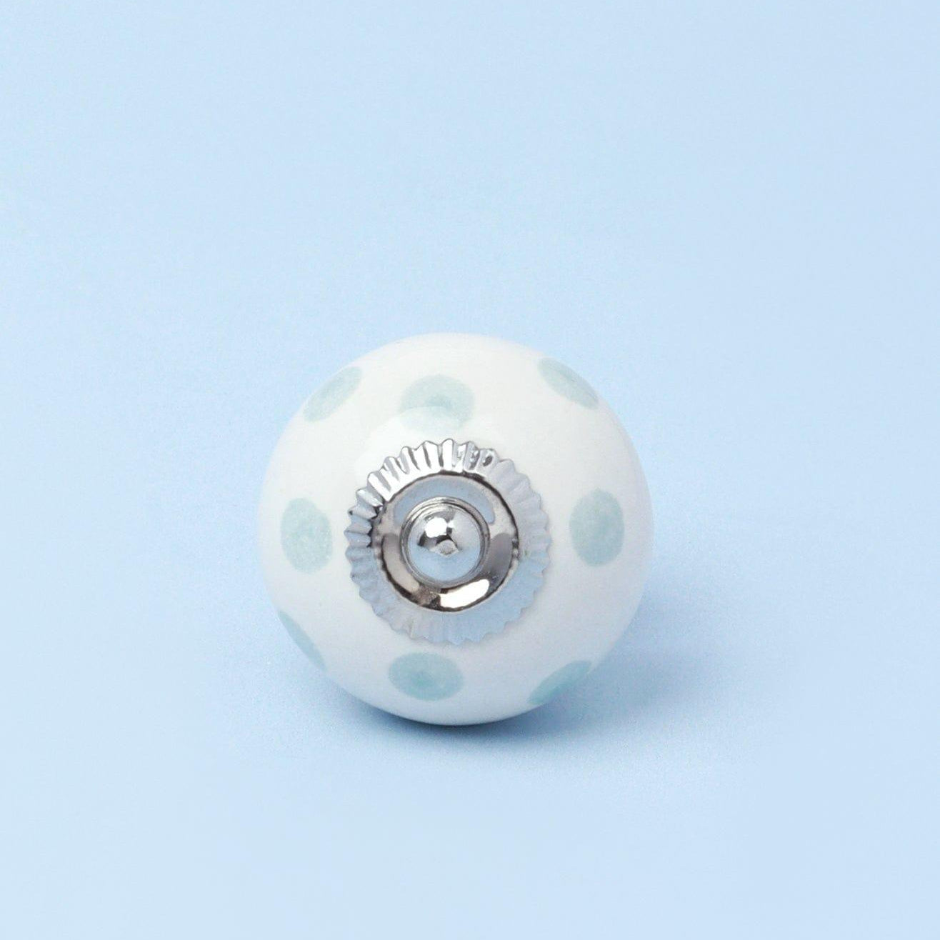 Handcrafted & Handpainted White Base Polka Dot Ceramic Door Knobs In Lights Blue And Grey - G Decor